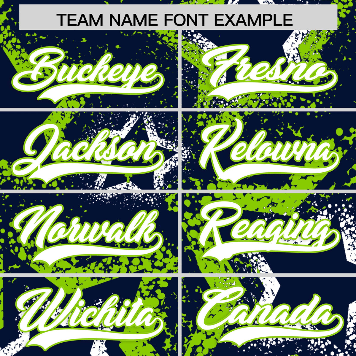 Custom Navy White Neon Green Star-Shaped Ink Texture Graffiti Pattern Baseball Jersey | Sublimation Printed & Stitched,Add Name and Numbern,Perfect for Parties,Perfect for Training | KXKSHOP