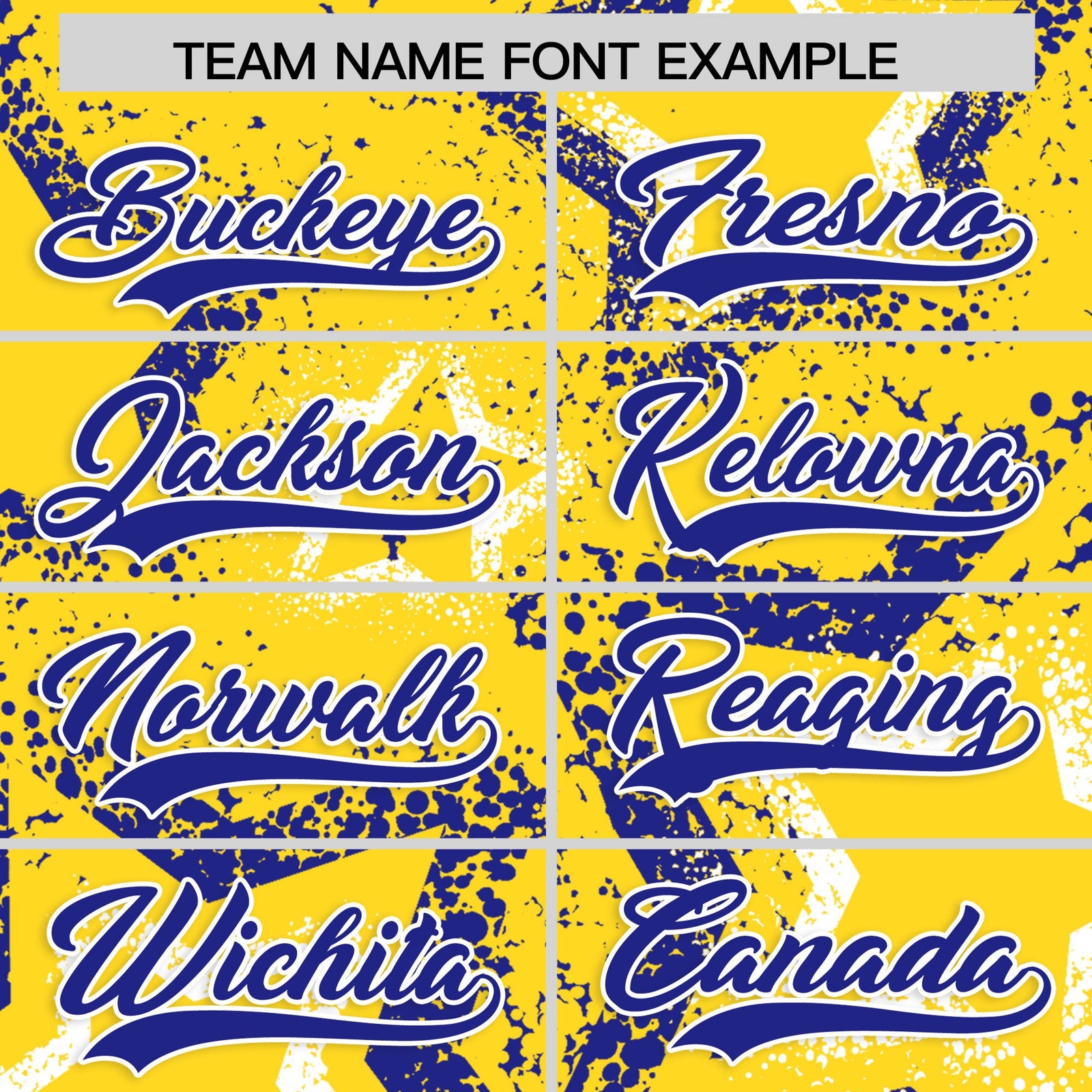 Custom Gold White Royal Blue Star-Shaped Ink Texture Graffiti Pattern Baseball Jersey | Sublimation Printed & Stitched,Add Name and Numbern,Perfect for Parties,Perfect for Training | KXKSHOP