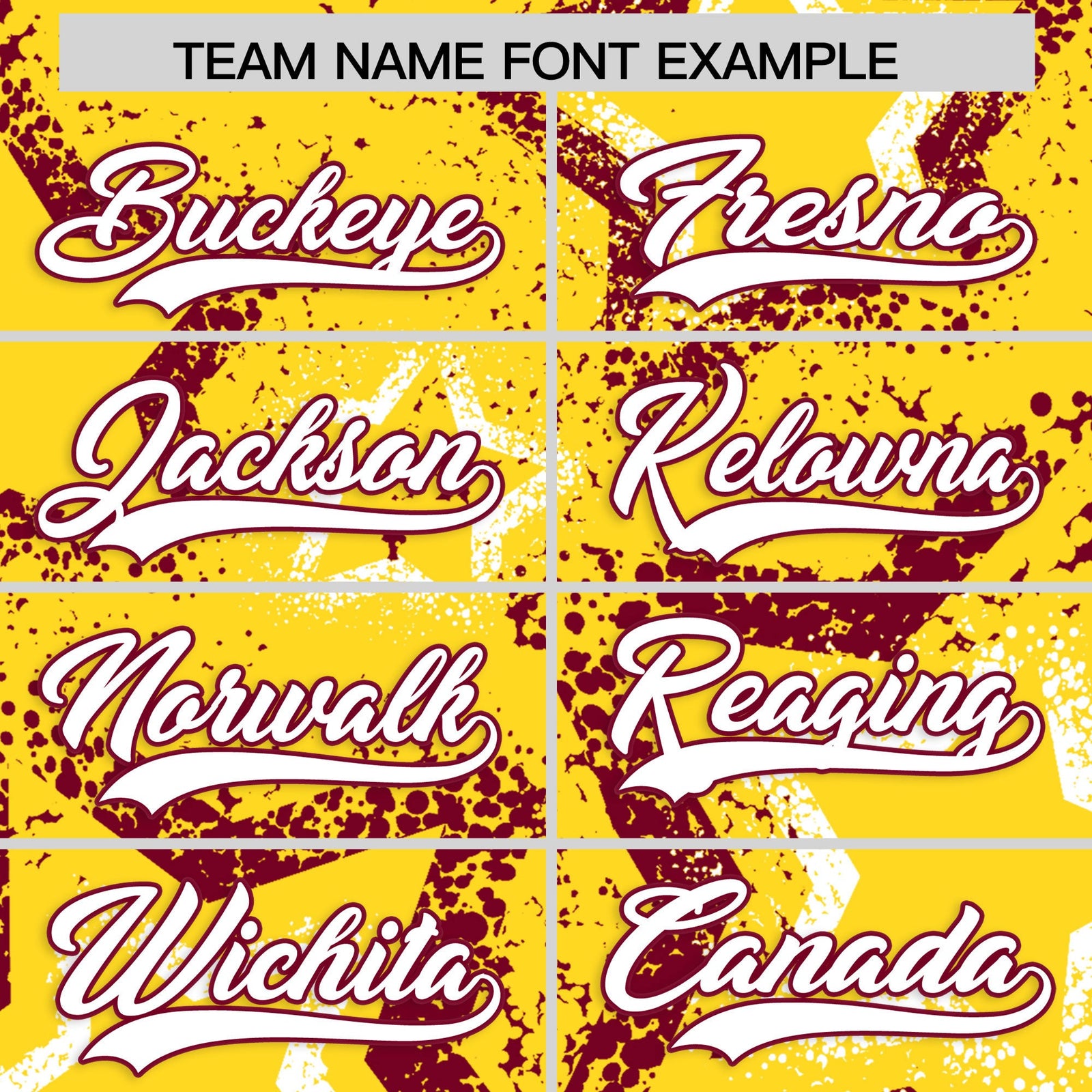 Custom Gold White Crimson Star-Shaped Ink Texture Graffiti Pattern Baseball Jersey | Sublimation Printed & Stitched,Add Name and Numbern,Perfect for Parties,Perfect for Training | KXKSHOP