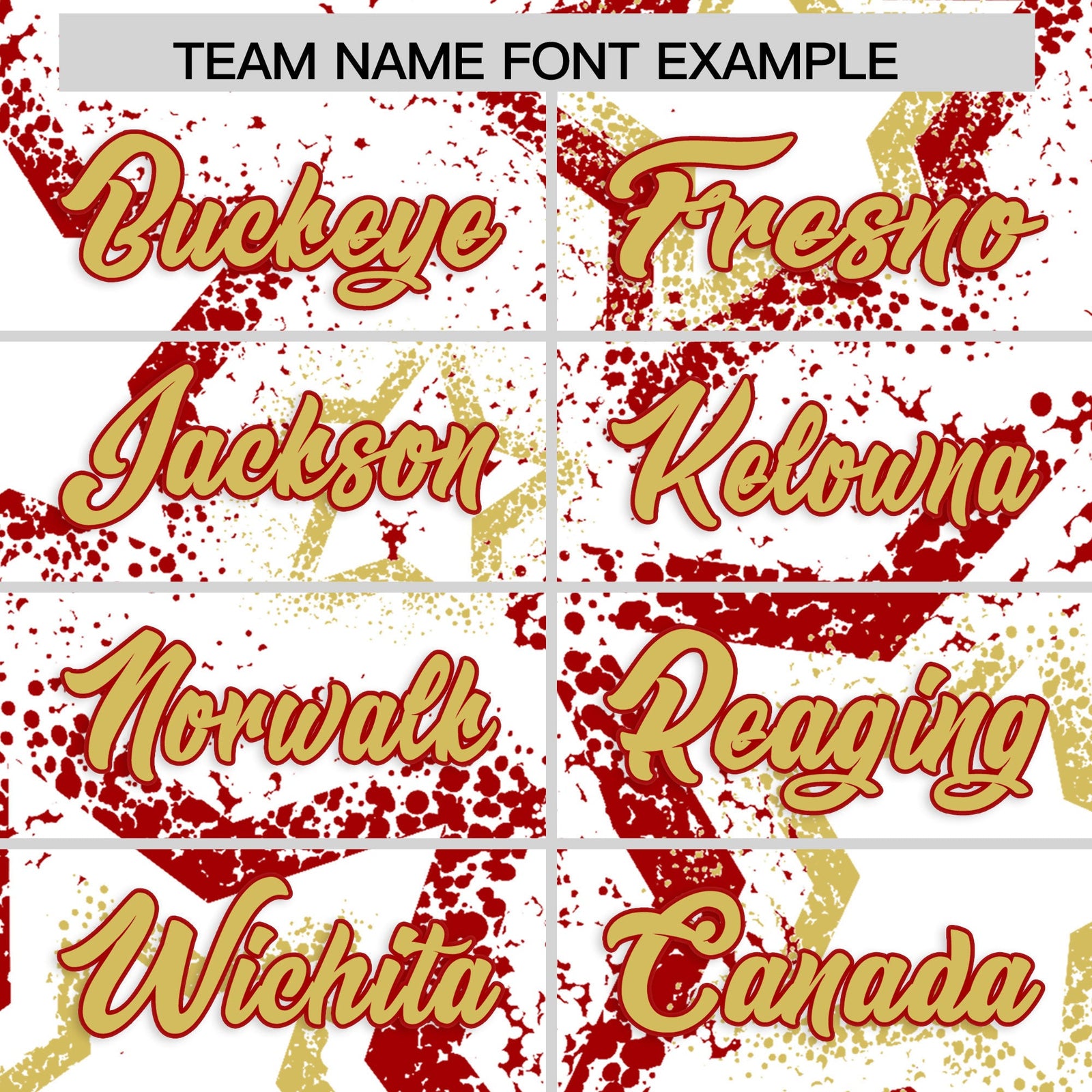 Custom White Old Gold Red Star-Shaped Ink Texture Graffiti Pattern Baseball Jersey | Sublimation Printed & Stitched,Add Name and Numbern,Perfect for Parties,Perfect for Training | KXKSHOP