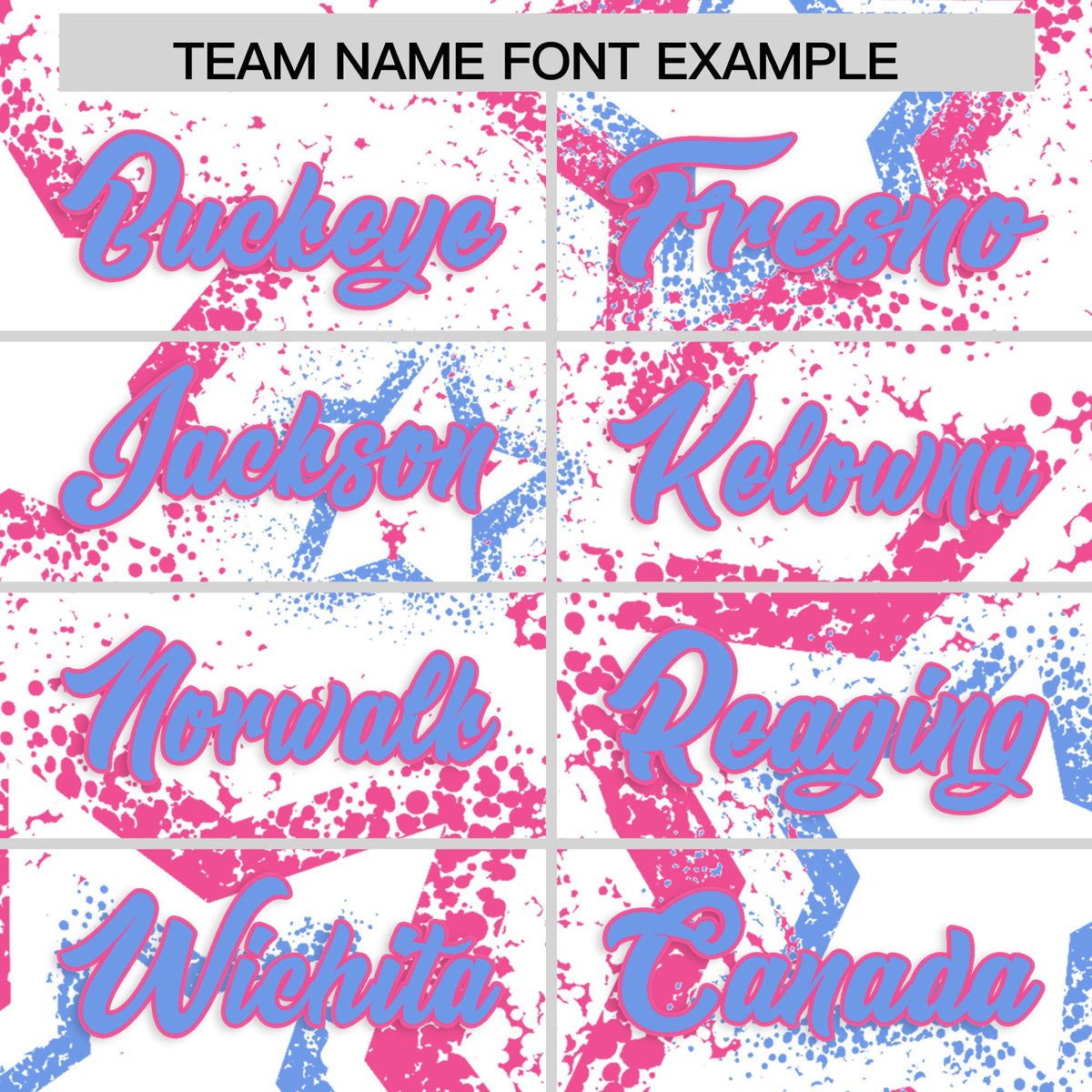Custom White Pink Light Blue Star-Shaped Ink Texture Graffiti Pattern Baseball Jersey | Sublimation Printed & Stitched,Add Name and Numbern,Perfect for Parties,Perfect for Training | KXKSHOP