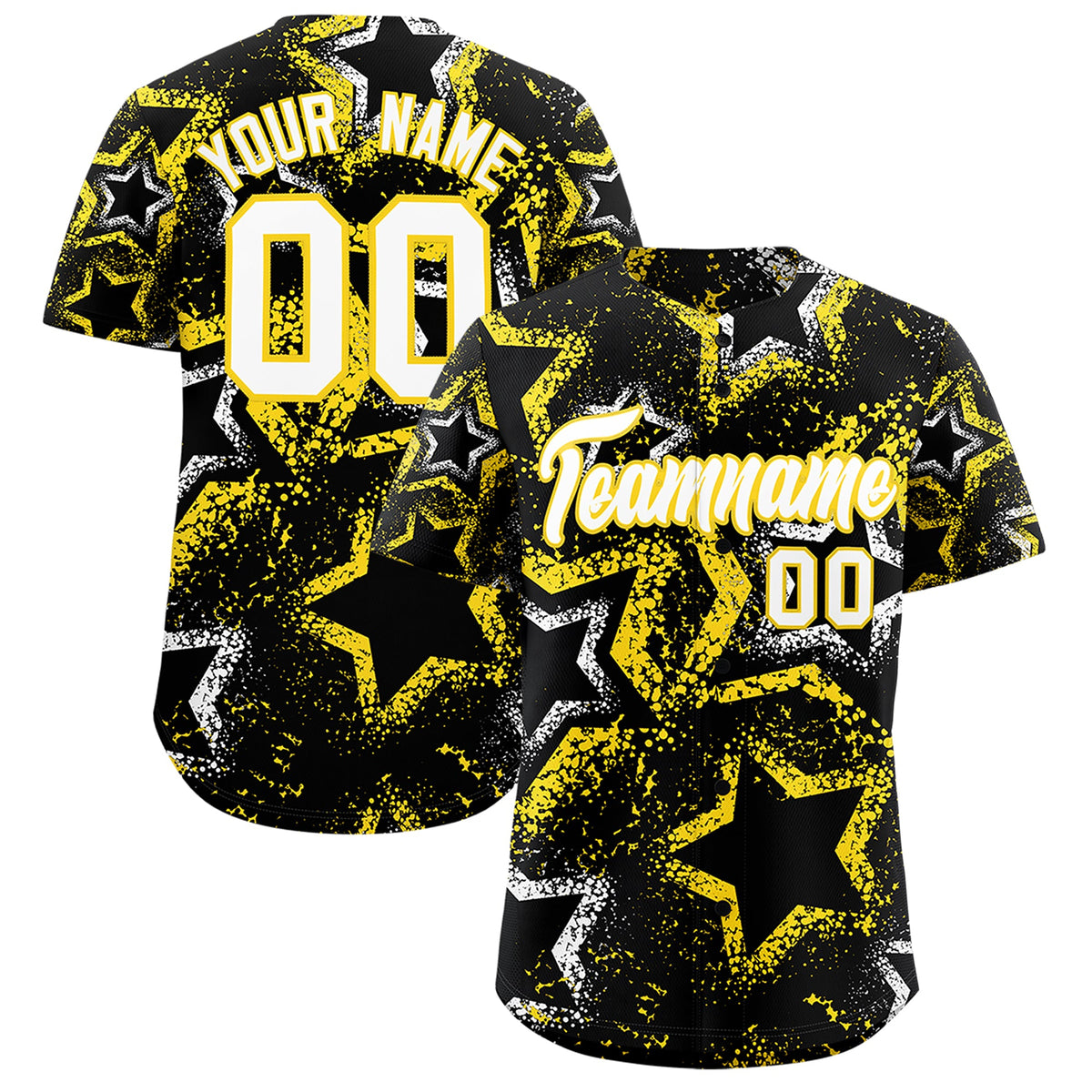Custom Black White Gold Star-Shaped Ink Texture Graffiti Pattern Baseball Jersey | Sublimation Printed & Stitched,Add Name and Numbern,Perfect for Parties,Perfect for Training | KXKSHOP