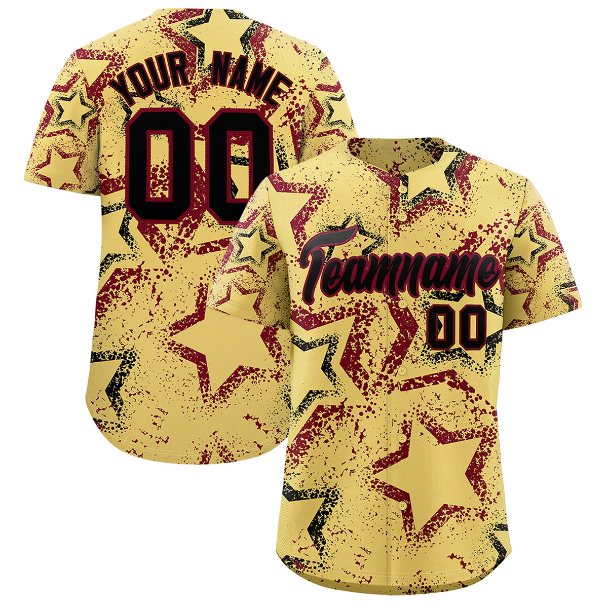 Custom Khaki Black Crimson Star-Shaped Ink Texture Graffiti Pattern Baseball Jersey | Sublimation Printed &amp; Stitched,Add Name and Numbern,Perfect for Parties,Perfect for Training | KXKSHOP