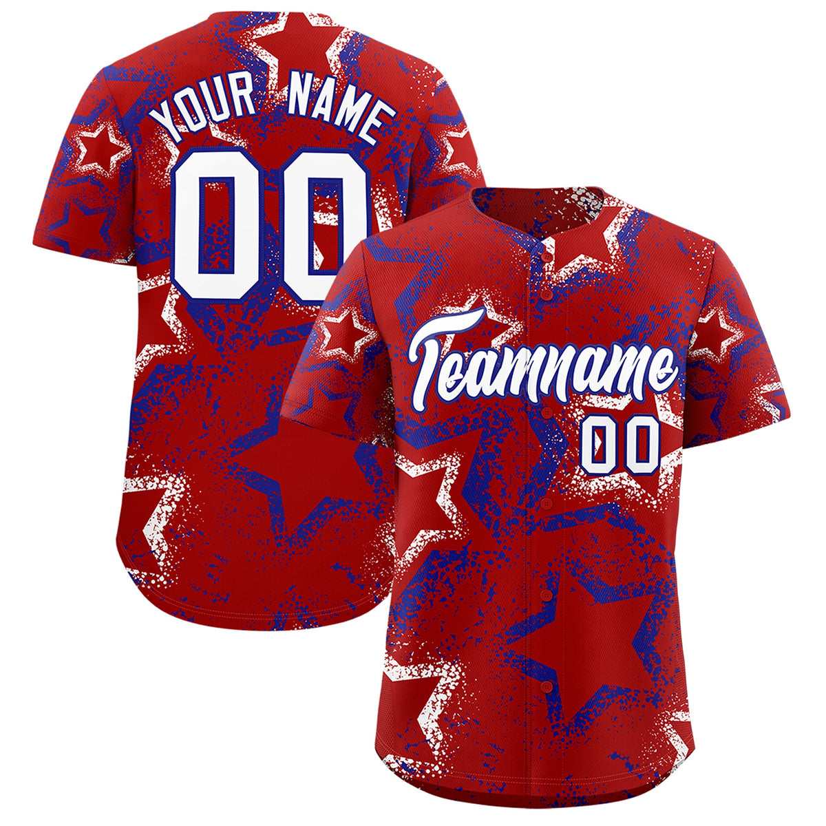 Custom Red White Royal Blue Star-Shaped Ink Texture Graffiti Pattern Baseball Jersey | Sublimation Printed &amp; Stitched,Add Name and Numbern,Perfect for Parties,Perfect for Training | KXKSHOP