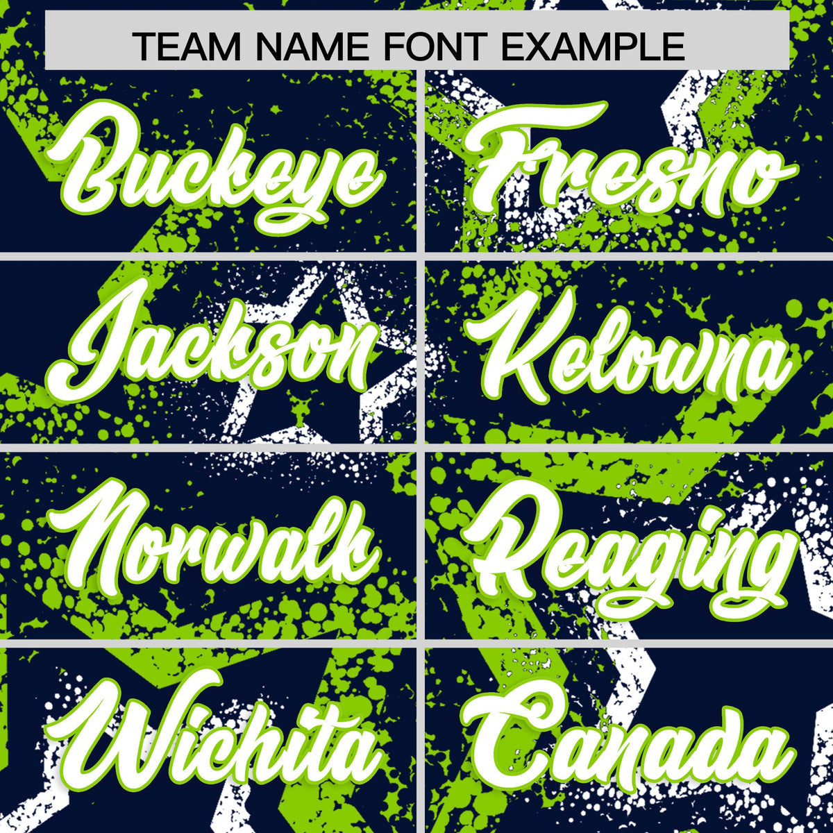 Custom Navy White Neon Green Star-Shaped Ink Texture Graffiti Pattern Baseball Jersey | Sublimation Printed & Stitched,Add Name and Numbern,Perfect for Parties,Perfect for Training | KXKSHOP