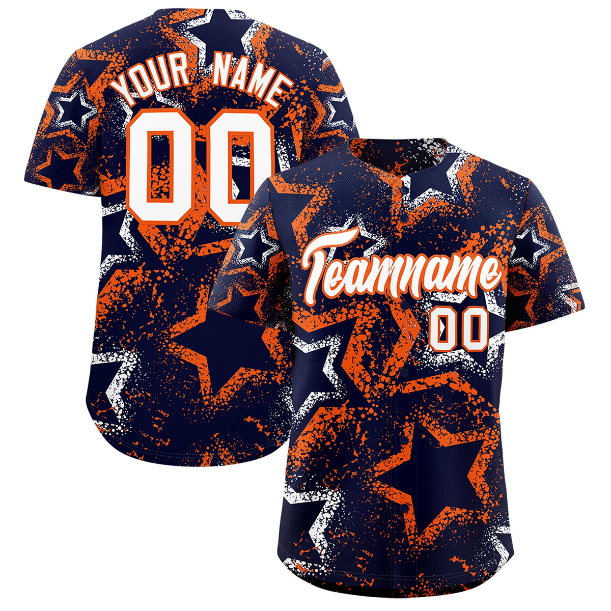 Custom Navy White Orange Star-Shaped Ink Texture Graffiti Pattern Baseball Jersey | Sublimation Printed & Stitched,Add Name and Numbern,Perfect for Parties,Perfect for Training | KXKSHOP