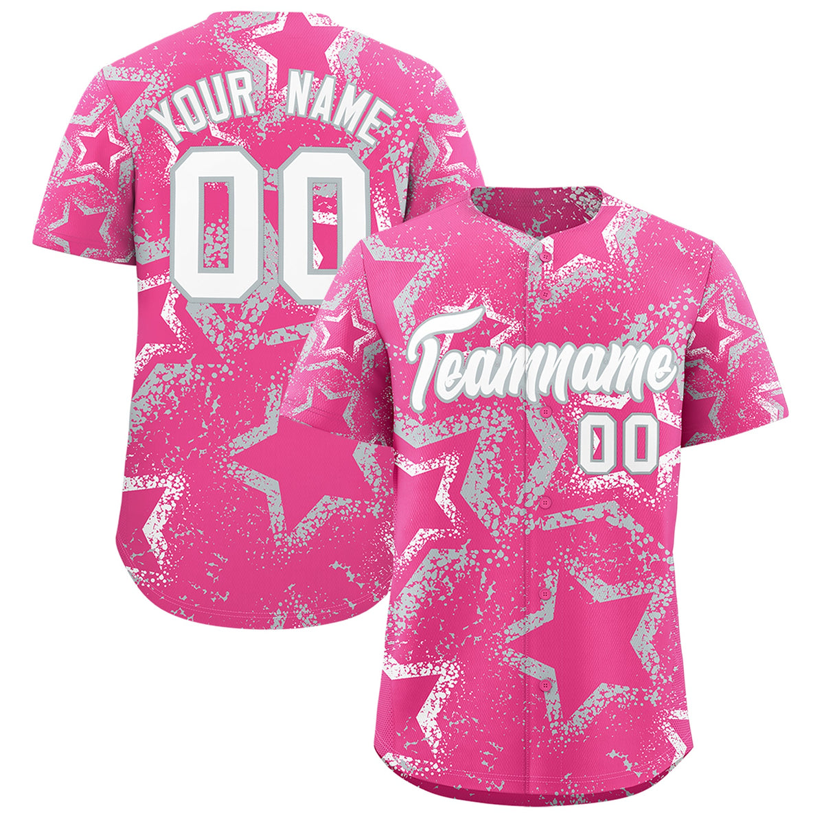 Custom Pink White Silver Star-Shaped Ink Texture Graffiti Pattern Baseball Jersey | Sublimation Printed &amp; Stitched,Add Name and Numbern,Perfect for Parties,Perfect for Training | KXKSHOP