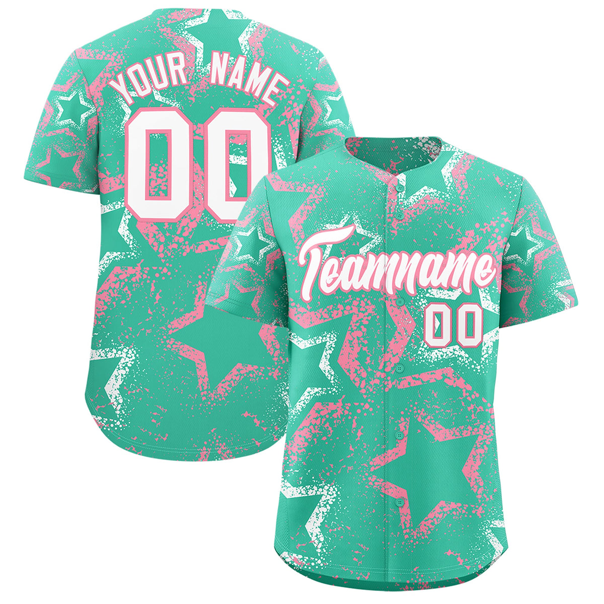 Custom Bright Green White Light Pink Star-Shaped Ink Texture Graffiti Pattern Baseball Jersey | Sublimation Printed &amp; Stitched,Add Name and Numbern,Perfect for Parties,Perfect for Training | KXKSHOP