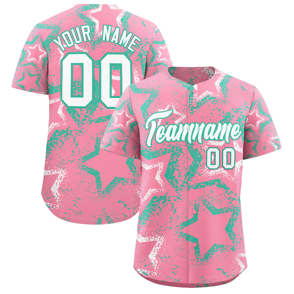 Custom Light Pink White Bright Green Star-Shaped Ink Texture Graffiti Pattern Baseball Jersey | Sublimation Printed &amp; Stitched,Add Name and Numbern,Perfect for Parties,Perfect for Training | KXKSHOP