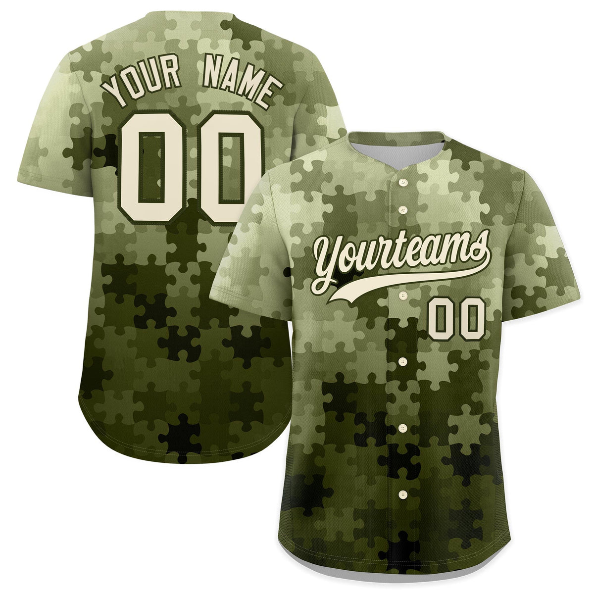 Custom Cream Olive Puzzle Elements Baseball Jersey | Sublimation Printed & Stitched,Add Name and Numbern,Perfect for Teams | KXKSHOP