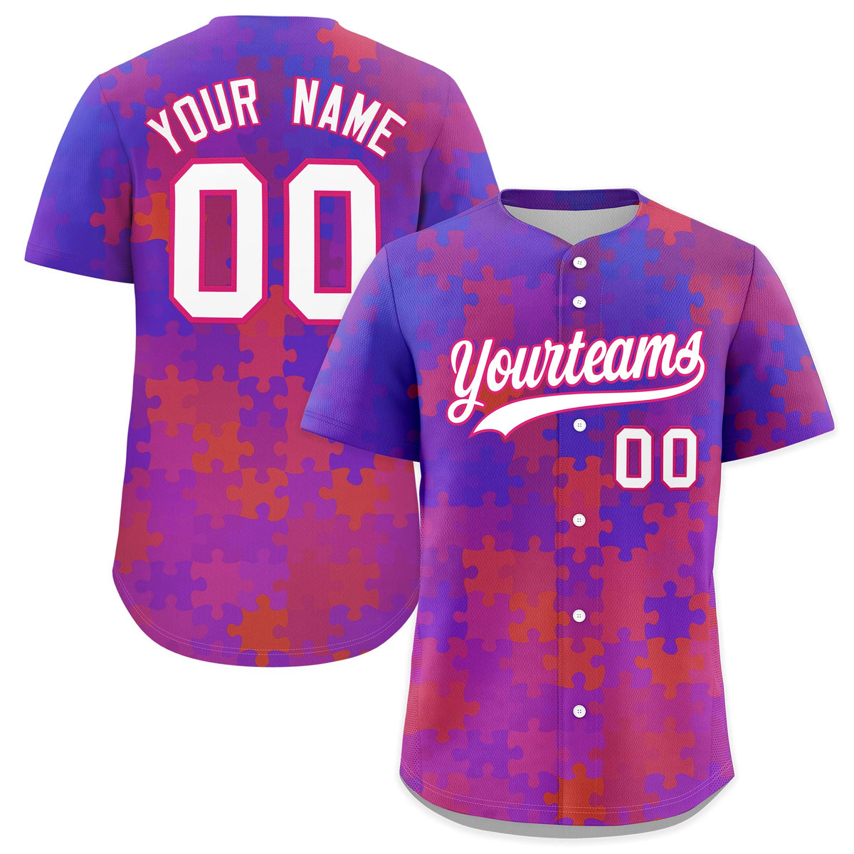 Custom White Rose Red Puzzle Elements Baseball Jersey | Sublimation Printed &amp; Stitched,Add Name and Numbern,Perfect for Teams | KXKSHOP