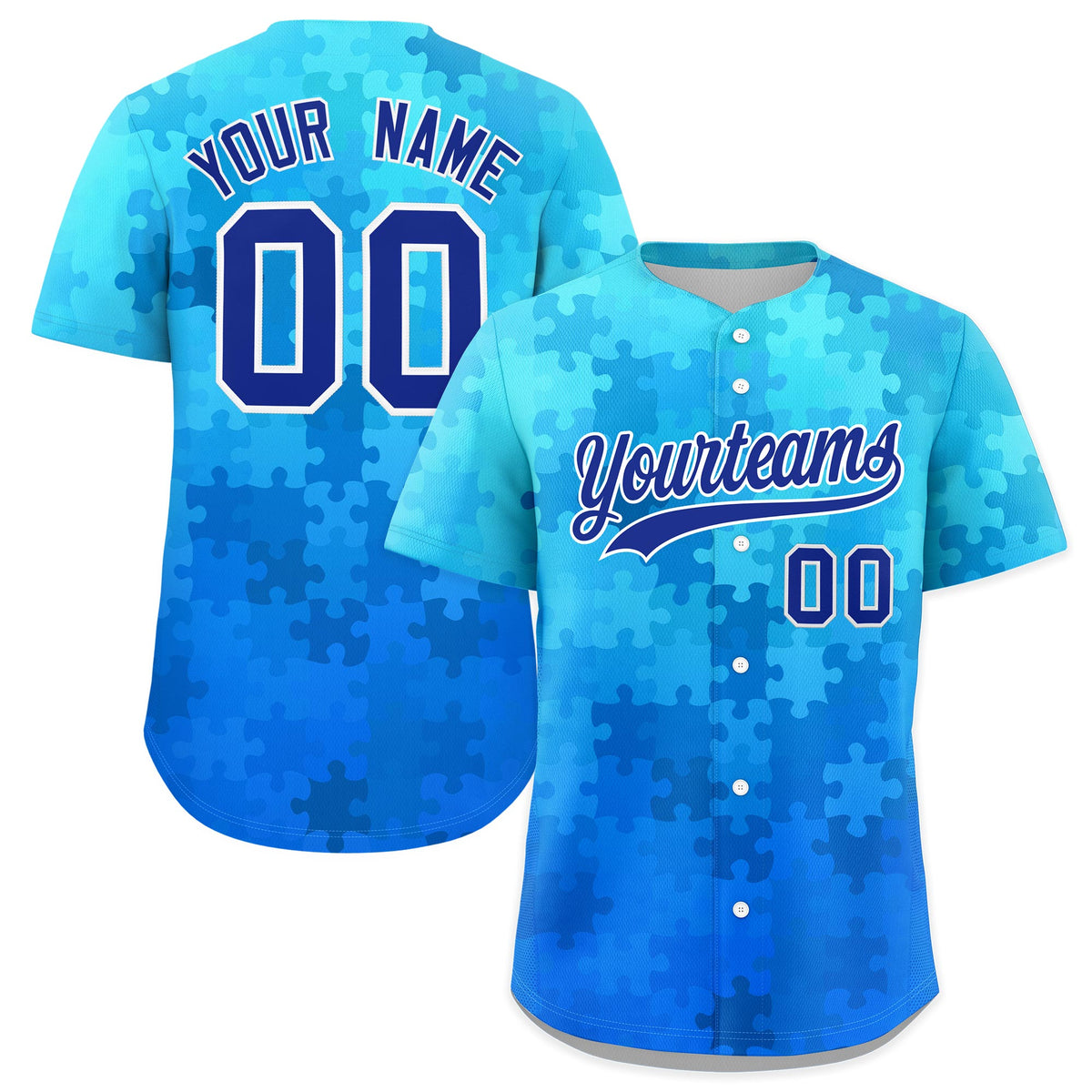 Custom Royal Blue White Puzzle Elements Baseball Jersey | Sublimation Printed &amp; Stitched,Add Name and Numbern,Perfect for Teams | KXKSHOP