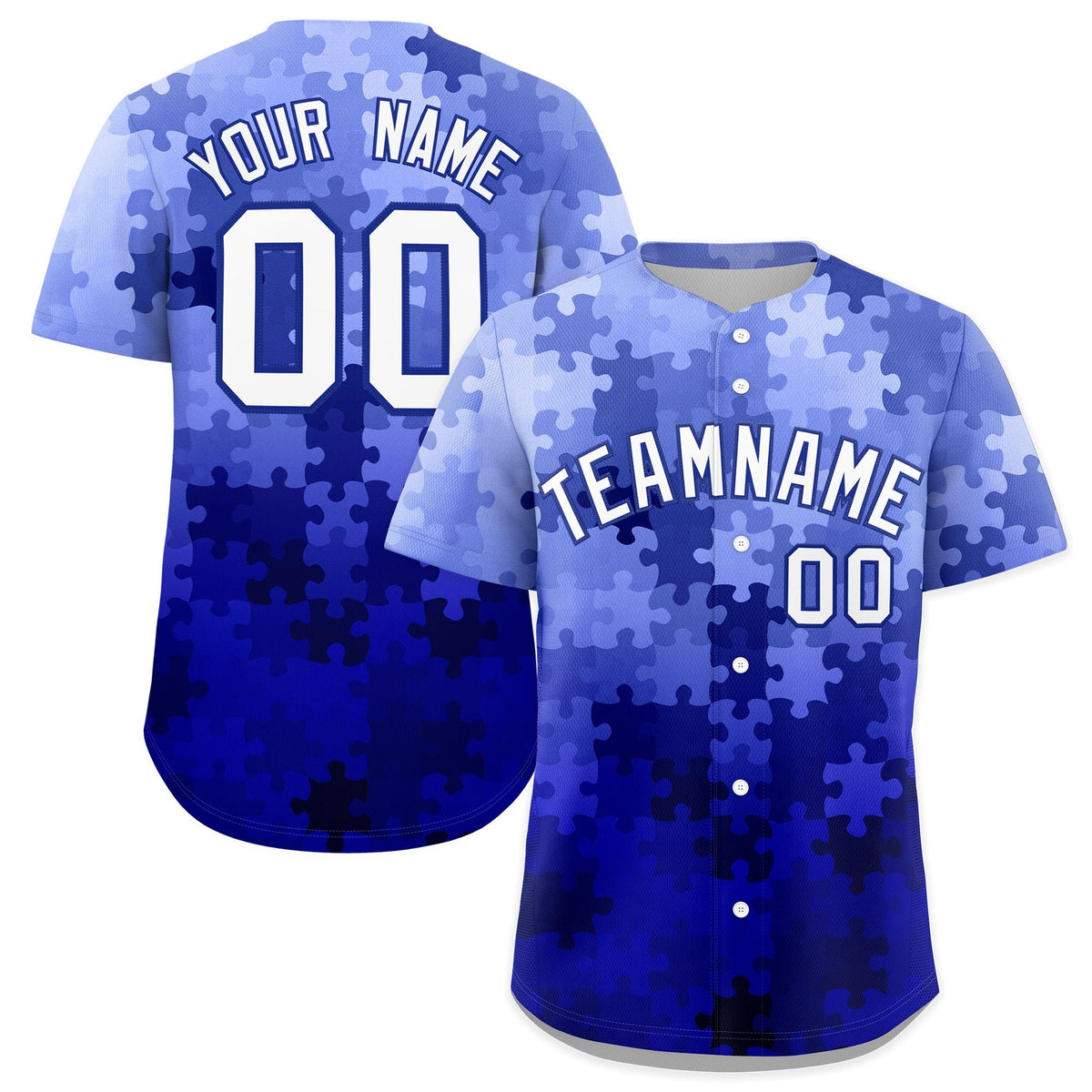 Custom White Royal Blue Puzzle Elements Baseball Jersey | Sublimation Printed &amp; Stitched,Add Name and Numbern,Perfect for Teams | KXKSHOP