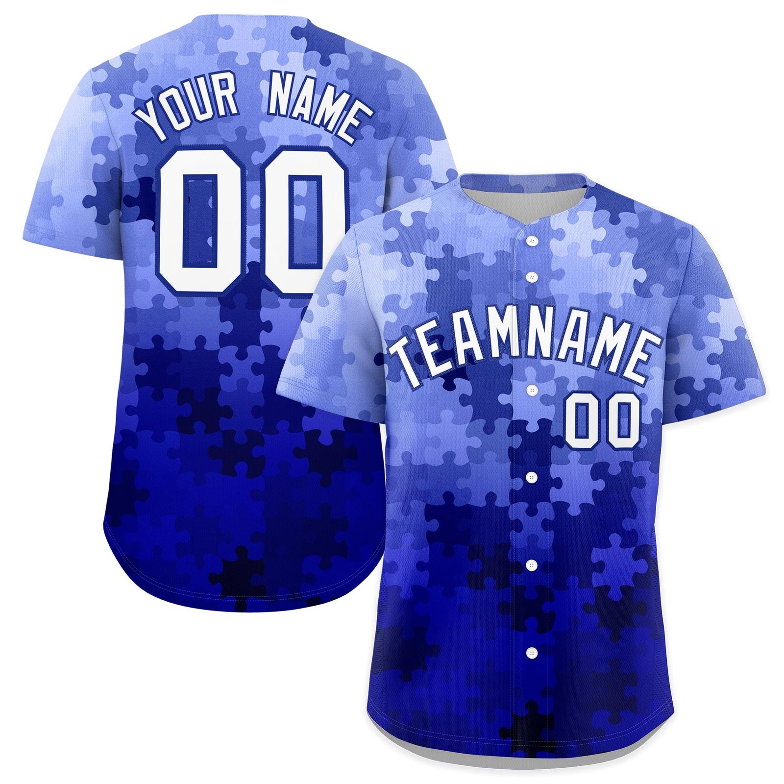 Custom White Royal Blue Puzzle Elements Baseball Jersey | Sublimation Printed & Stitched,Add Name and Numbern,Perfect for Teams | KXKSHOP