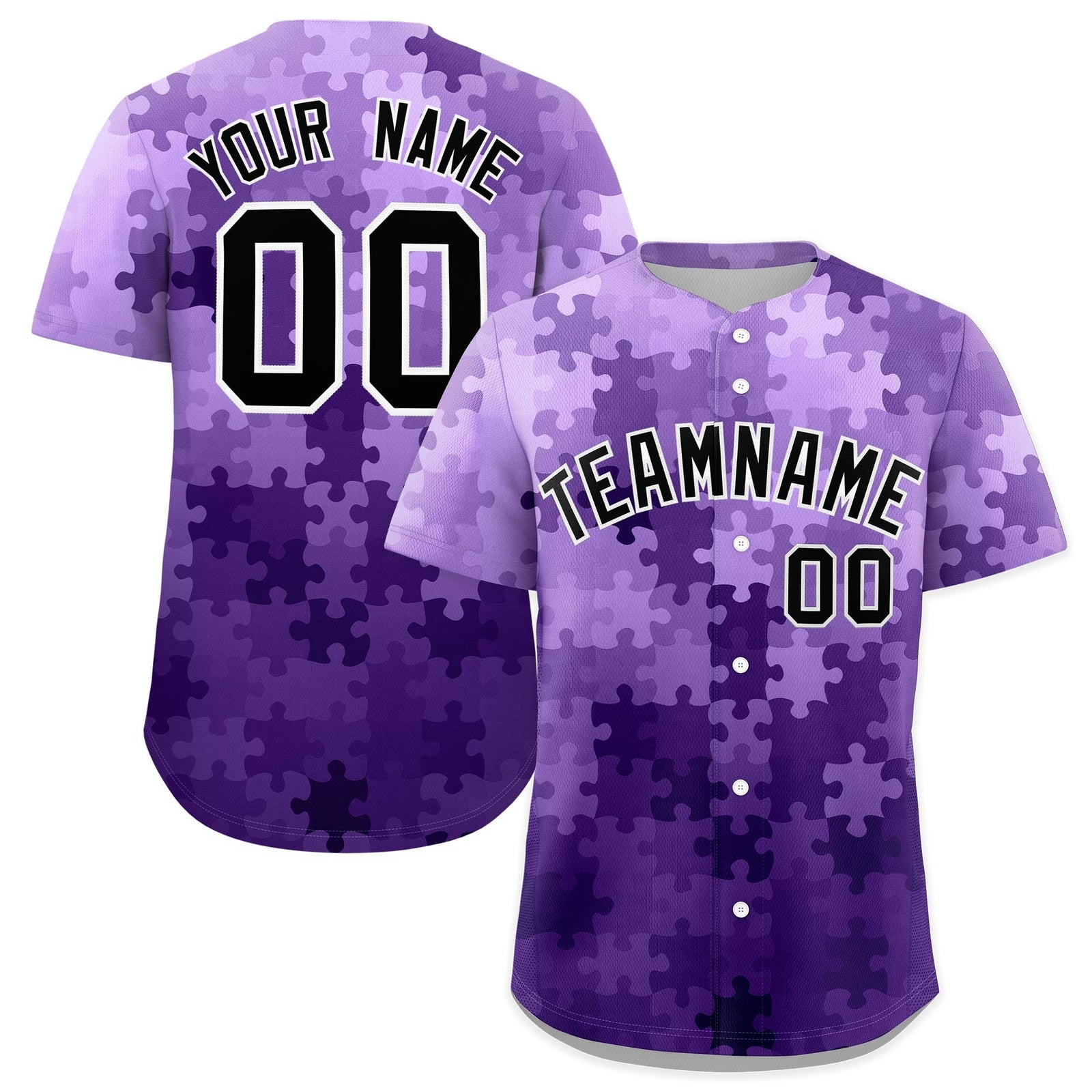 Custom Purple Black White Puzzle Elements Baseball Jersey | Sublimation Printed & Stitched,Add Name and Numbern,Perfect for Teams | KXKSHOP