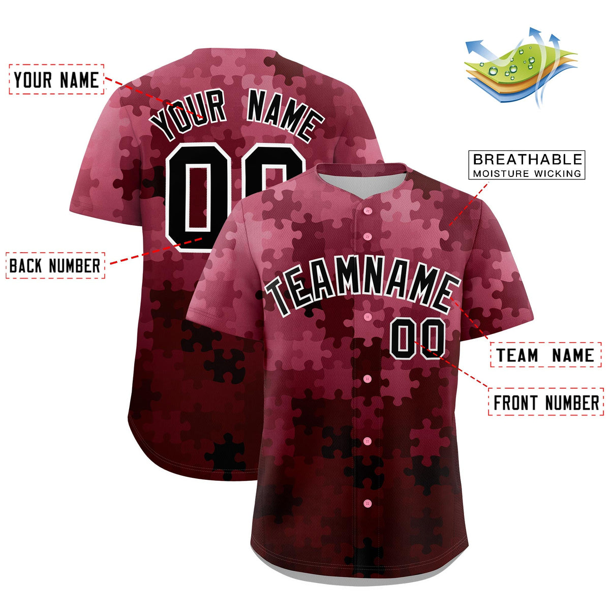 Custom White Black Puzzle Elements Baseball Jersey | Sublimation Printed & Stitched,Add Name and Numbern,Perfect for Teams | KXKSHOP