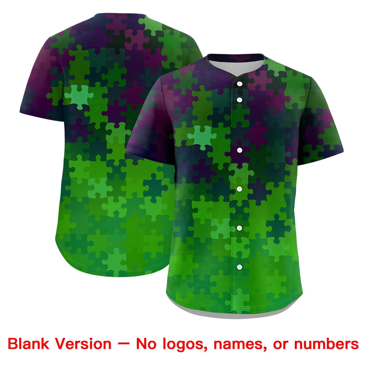 Custom White Light Green Puzzle Elements Baseball Jersey | Sublimation Printed &amp; Stitched,Add Name and Numbern,Perfect for Teams | KXKSHOP