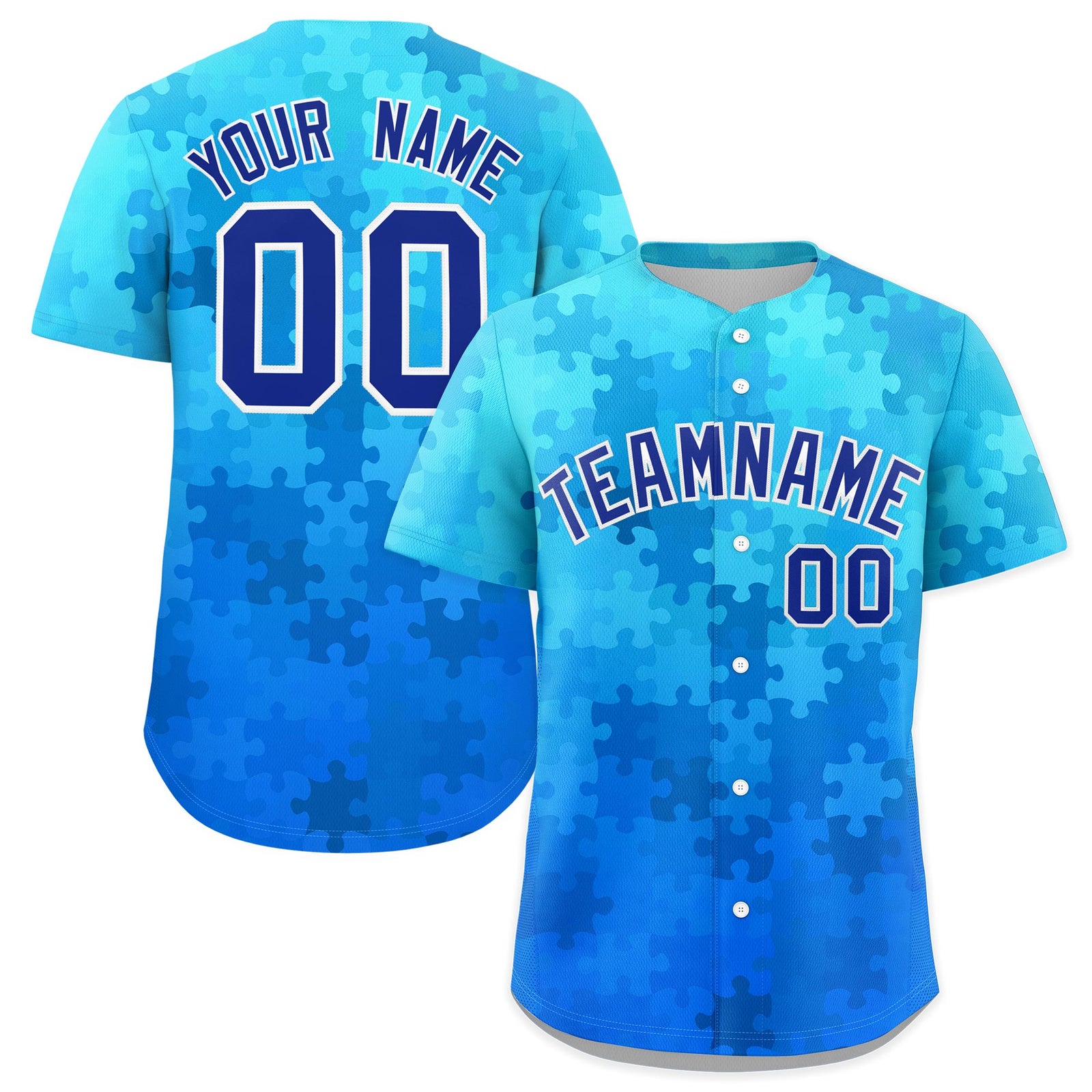 Custom Royal Blue White Puzzle Elements Baseball Jersey | Sublimation Printed & Stitched,Add Name and Numbern,Perfect for Teams | KXKSHOP