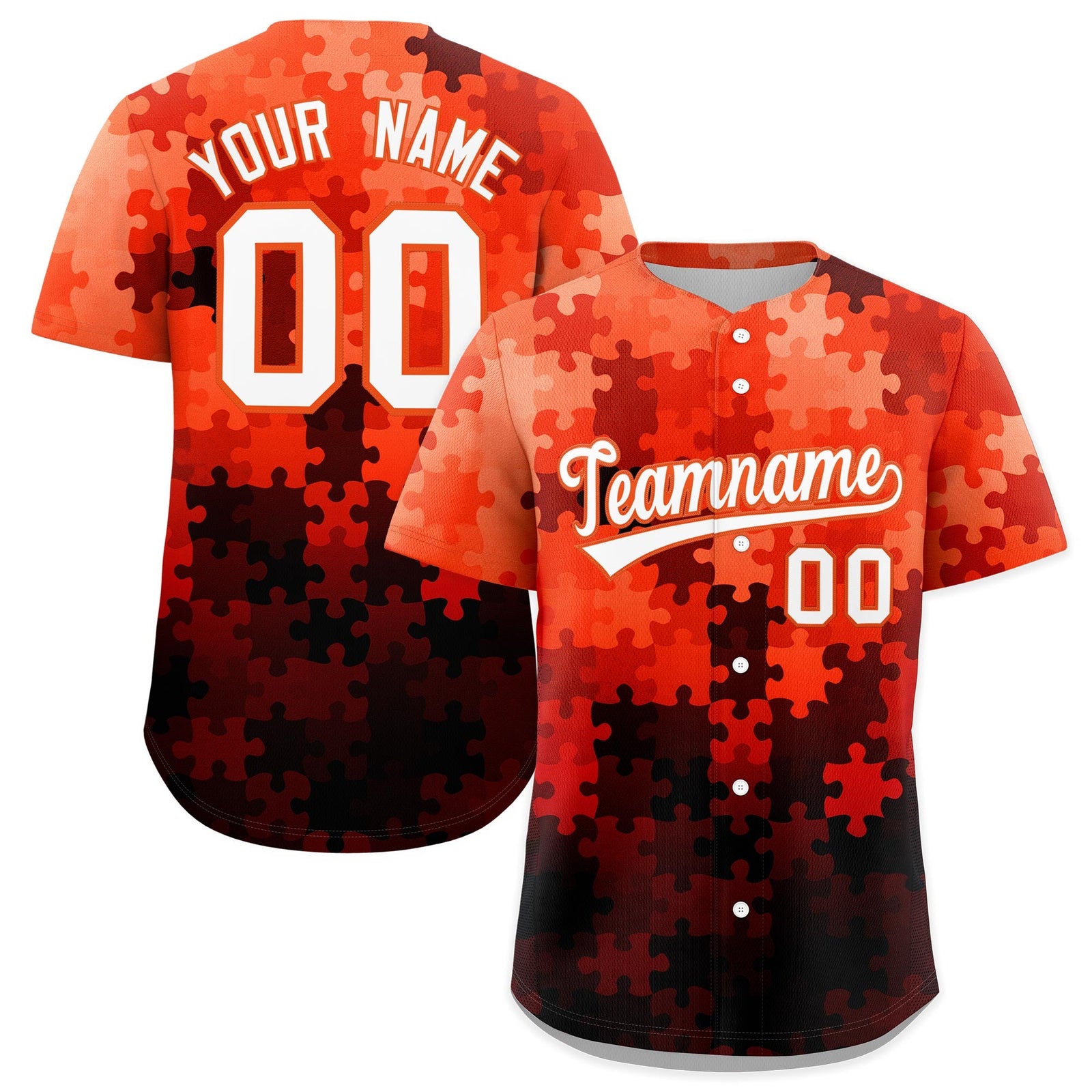 Custom White Orange Puzzle Elements Baseball Jersey | Sublimation Printed & Stitched,Add Name and Numbern,Perfect for Teams | KXKSHOP