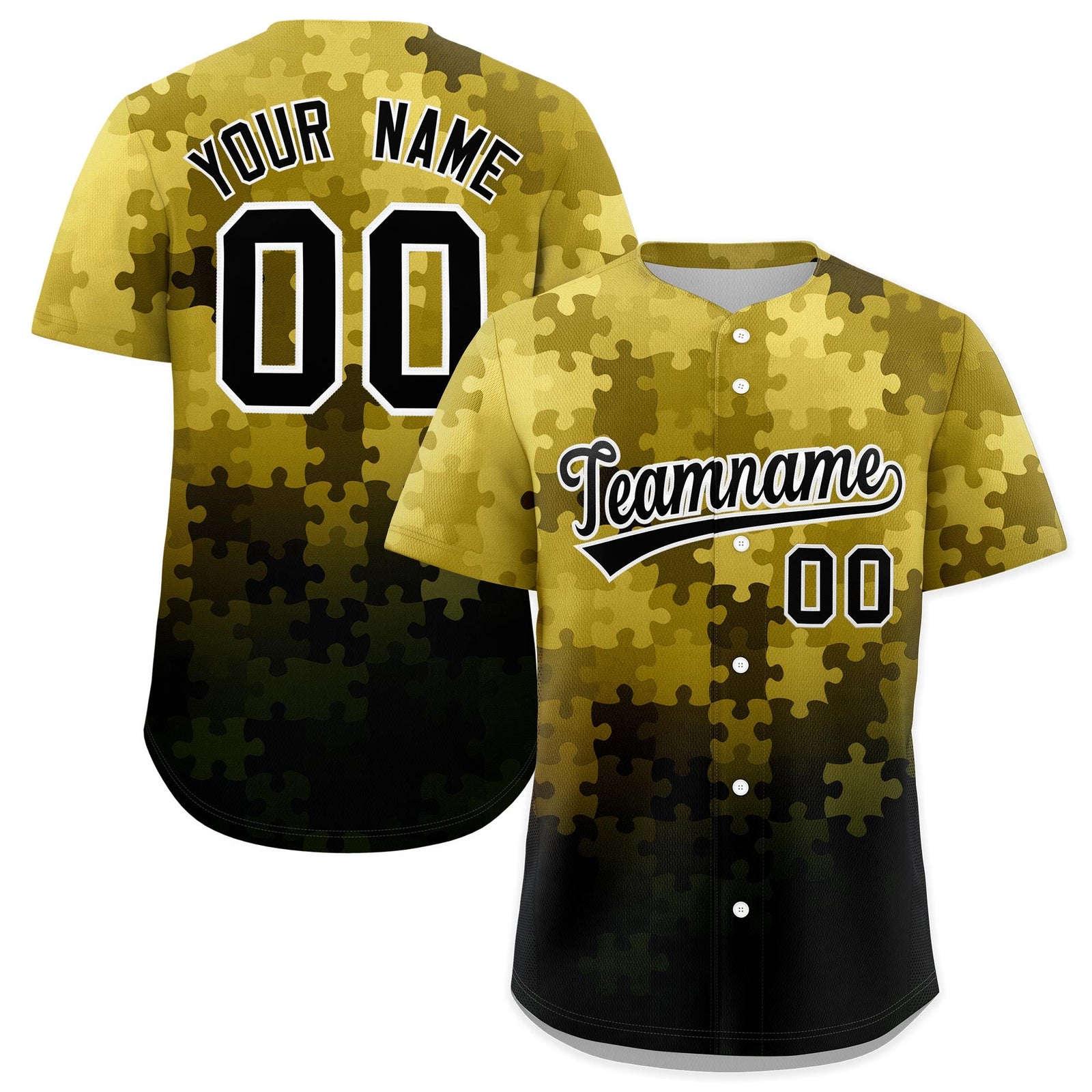 Custom Old Gold White Black Puzzle Elements Baseball Jersey | Sublimation Printed & Stitched,Add Name and Numbern,Perfect for Teams | KXKSHOP