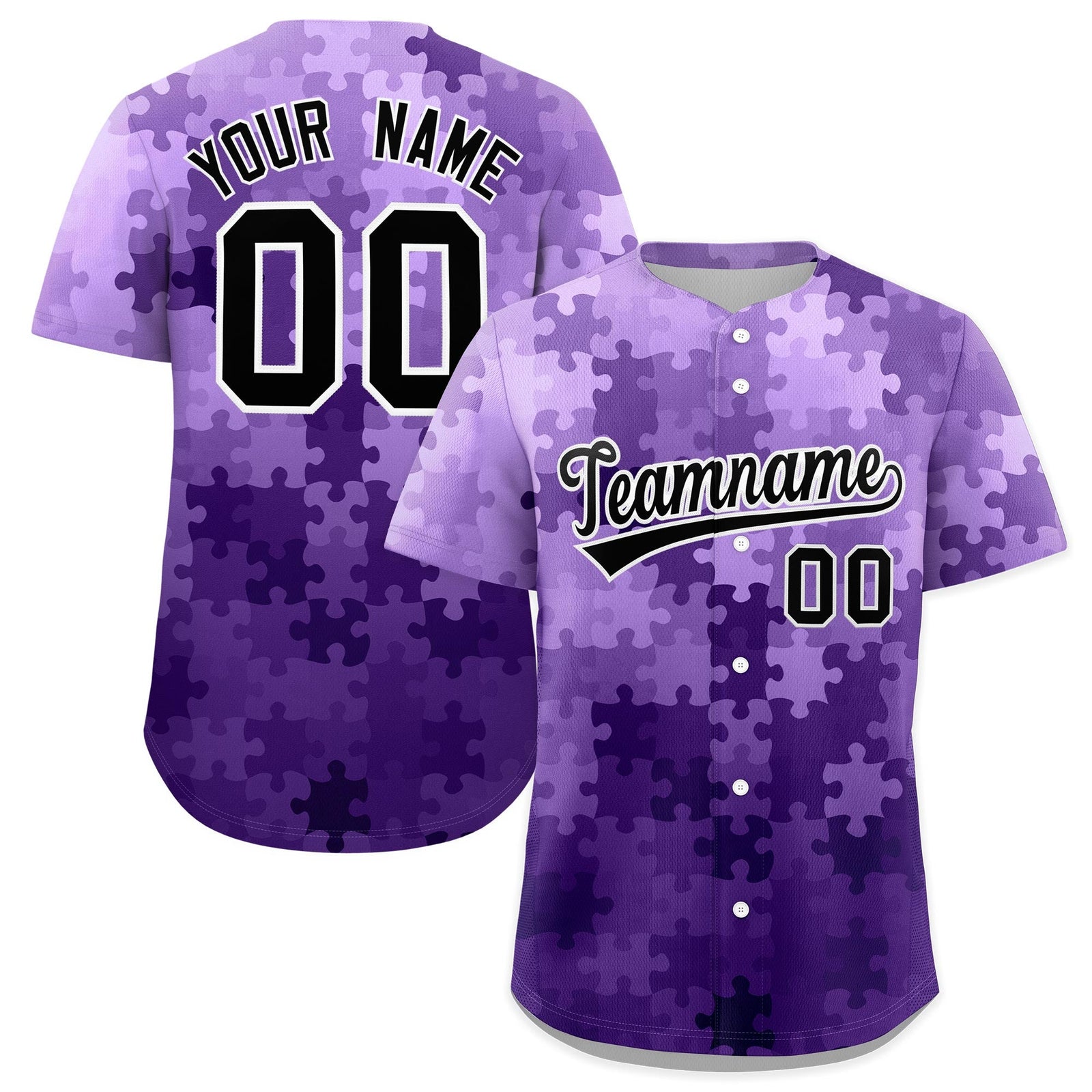 Custom Purple Black White Puzzle Elements Baseball Jersey | Sublimation Printed & Stitched,Add Name and Numbern,Perfect for Teams | KXKSHOP