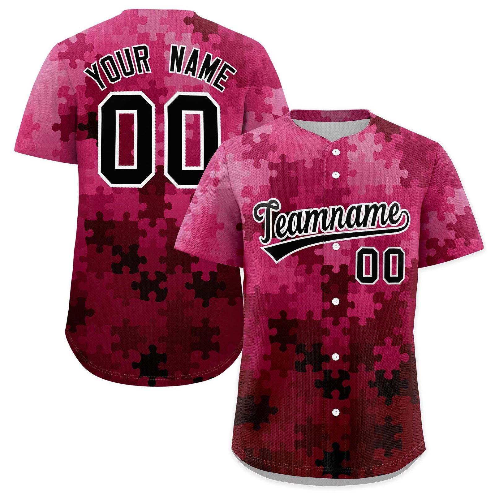 Custom Rose Red Black White Puzzle Elements Baseball Jersey | Sublimation Printed & Stitched,Add Name and Numbern,Perfect for Teams | KXKSHOP