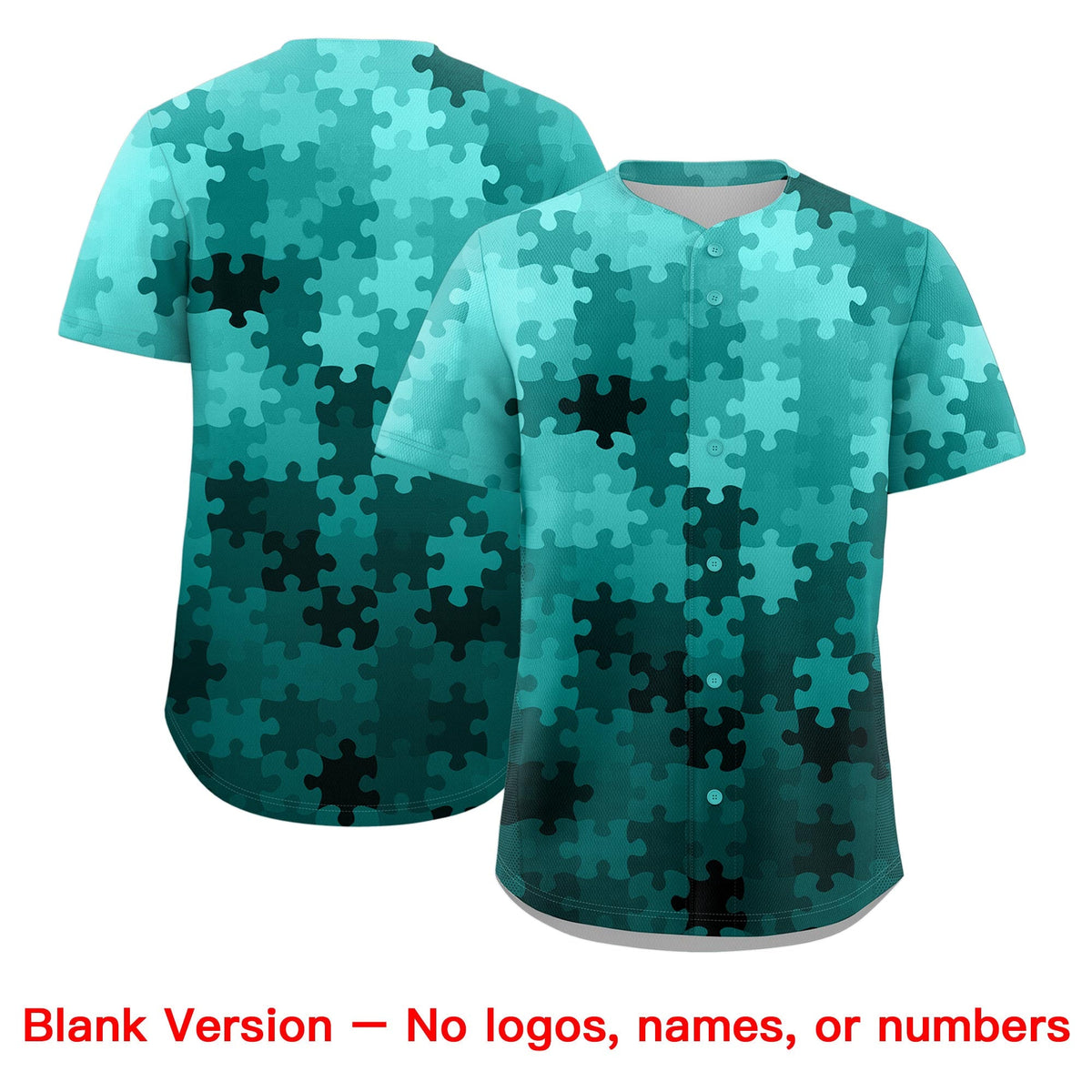 Custom Teal Black White Puzzle Elements Baseball Jersey | Sublimation Printed &amp; Stitched,Add Name and Numbern,Perfect for Teams | KXKSHOP