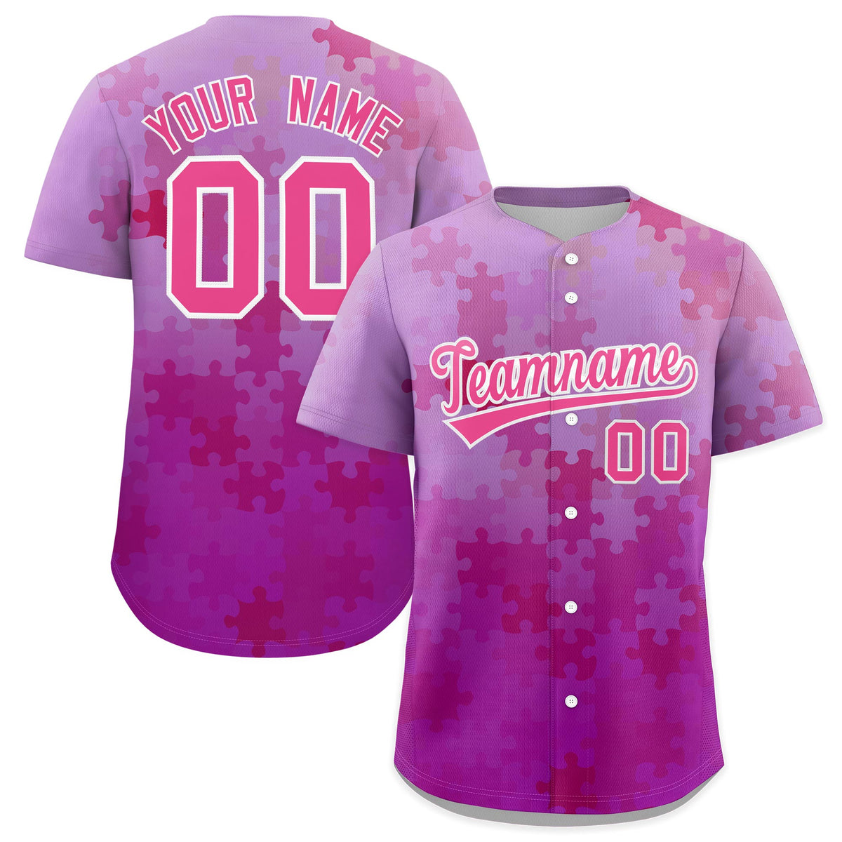 Custom Pink White Puzzle Elements Baseball Jersey | Sublimation Printed & Stitched,Add Name and Numbern,Perfect for Teams | KXKSHOP