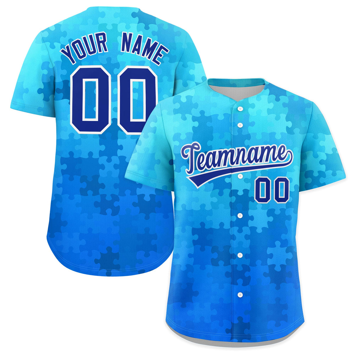 Custom Royal Blue White Puzzle Elements Baseball Jersey | Sublimation Printed &amp; Stitched,Add Name and Numbern,Perfect for Teams | KXKSHOP