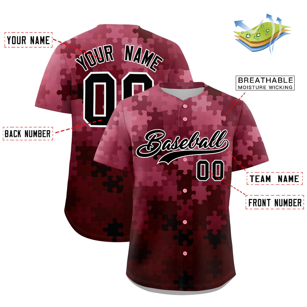 Custom White Black Puzzle Elements Baseball Jersey | Sublimation Printed & Stitched,Add Name and Numbern,Perfect for Teams | KXKSHOP