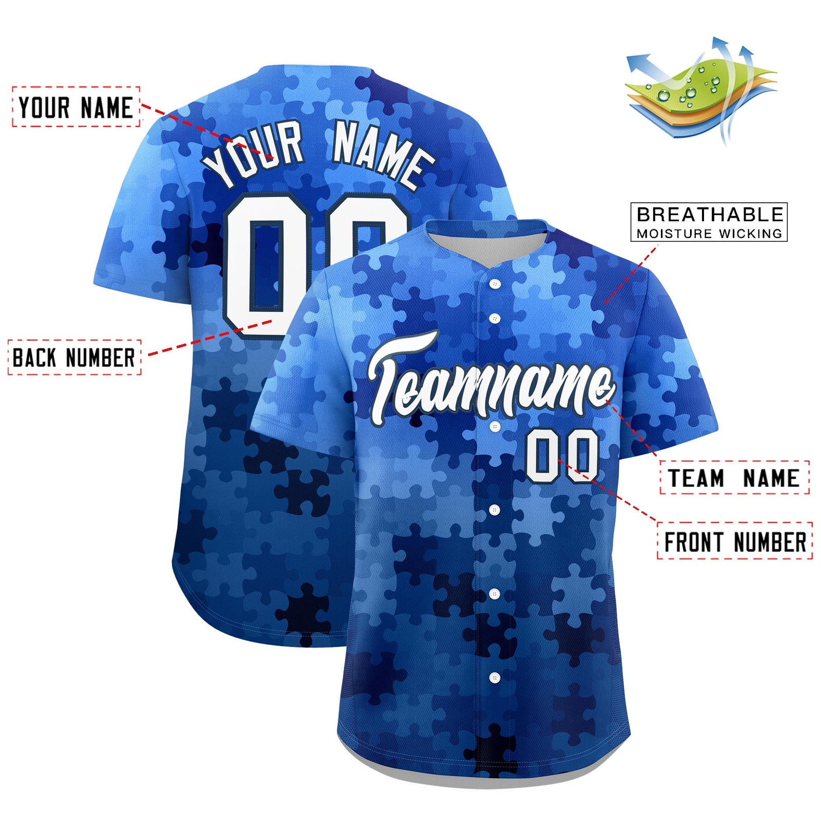 Custom White Midnight Blue Puzzle Elements Baseball Jersey | Sublimation Printed & Stitched,Add Name and Numbern,Perfect for Teams | KXKSHOP