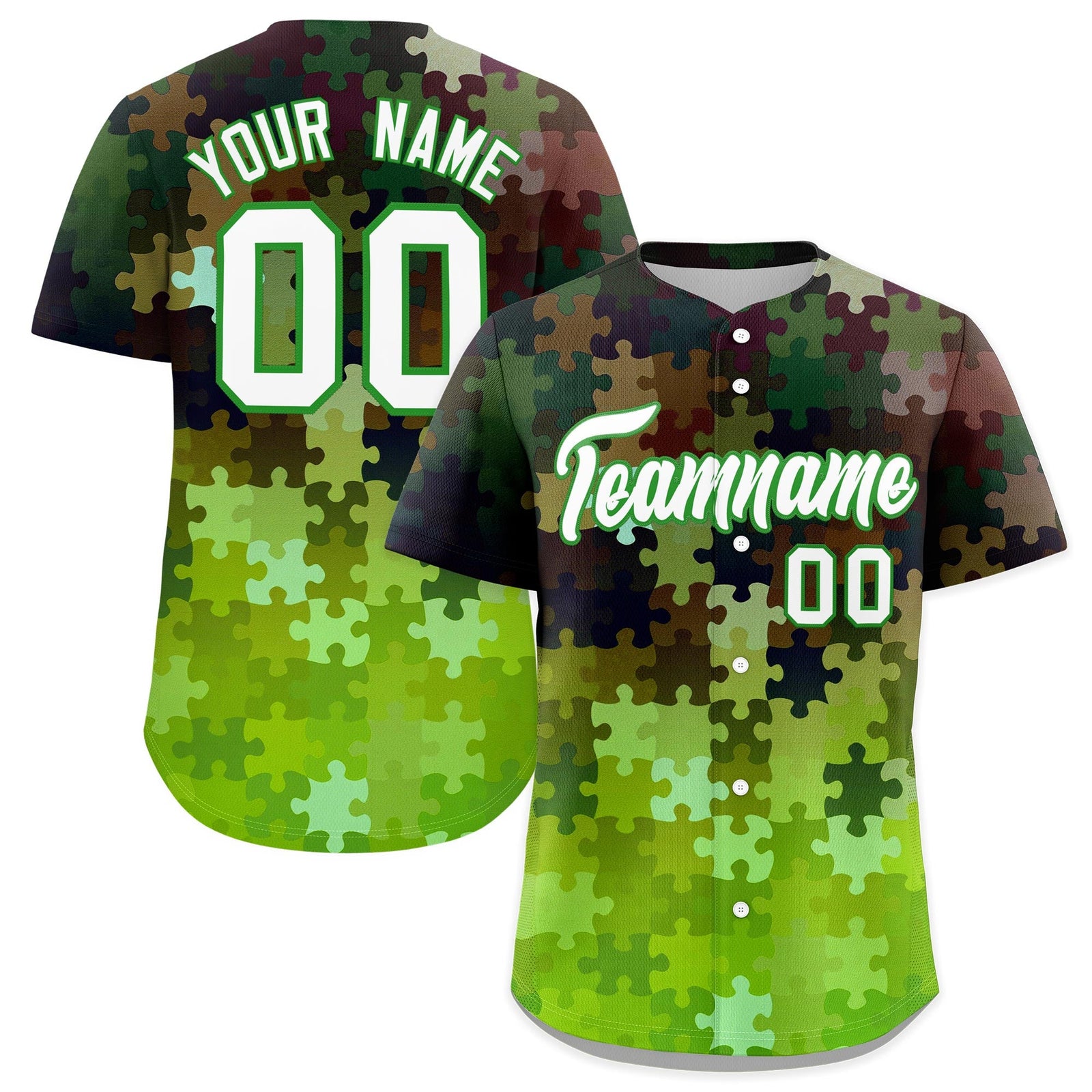 Custom Light Green White Puzzle Elements Baseball Jersey | Sublimation Printed & Stitched,Add Name and Numbern,Perfect for Teams | KXKSHOP