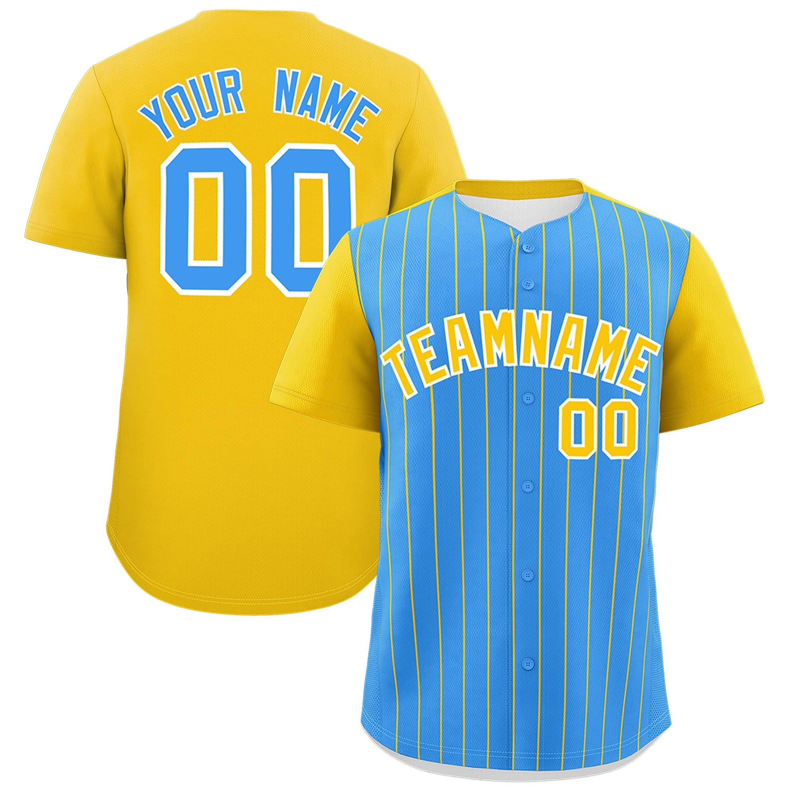 Custom Powder Blue Gold Pinstripe Personalized Two-Tone Authentic Baseball Jersey