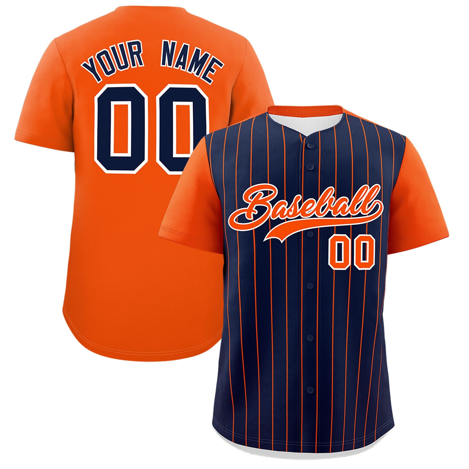 Custom Navy Orange Pinstripe Personalized Two-Tone Authentic Baseball Jersey
