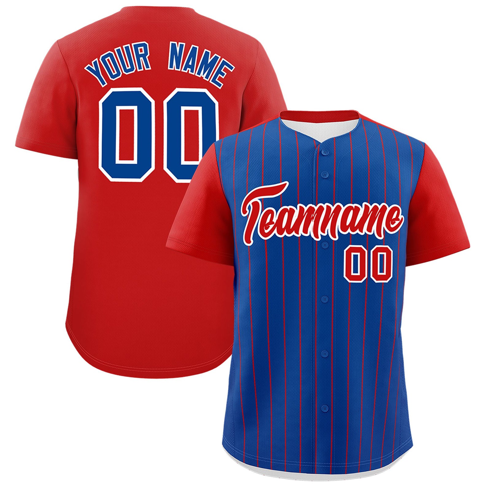 Custom Royal Red Pinstripe Personalized Two-Tone Authentic Baseball Jersey
