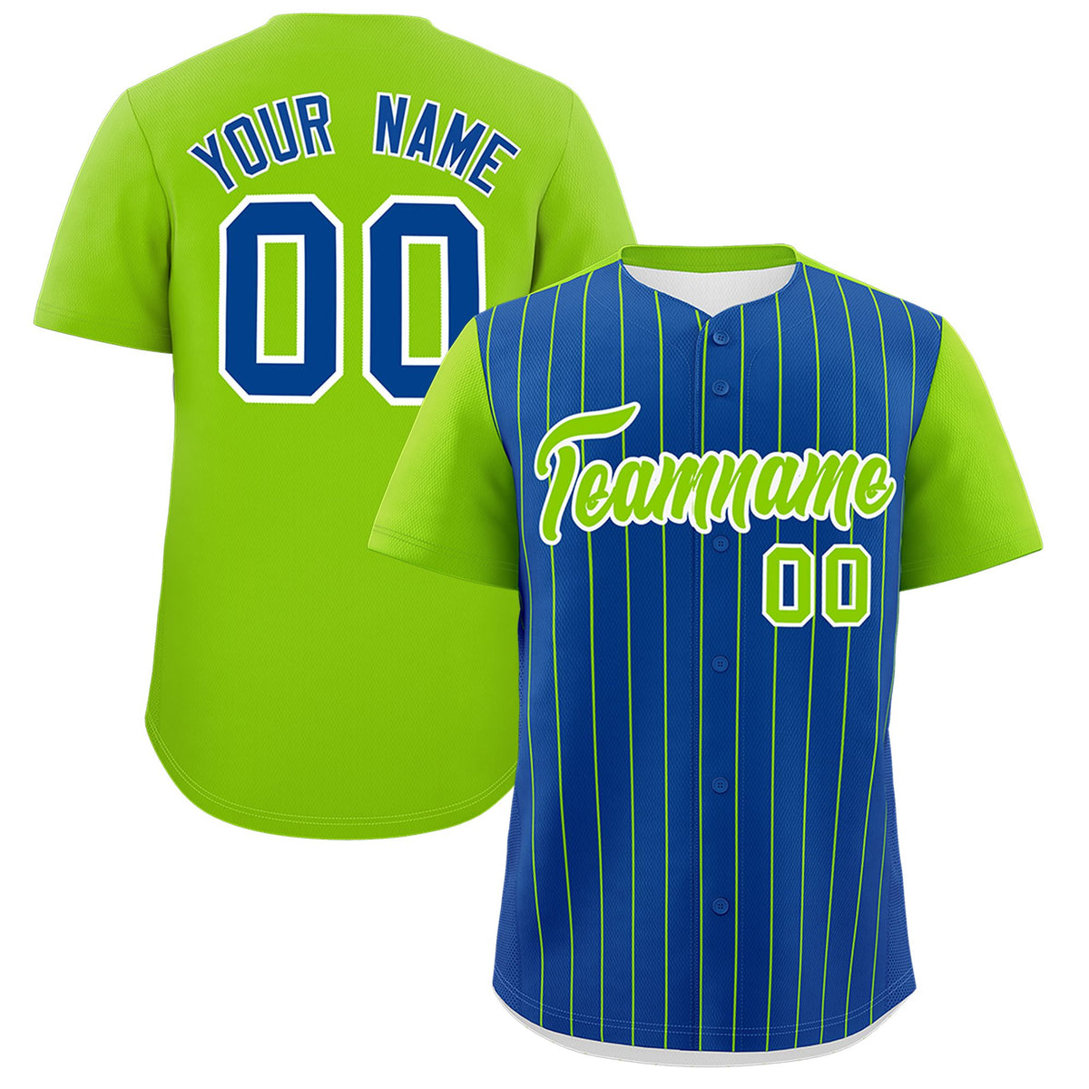 Custom Royal Neon Green Pinstripe Personalized Two-Tone Authentic Baseball Jersey
