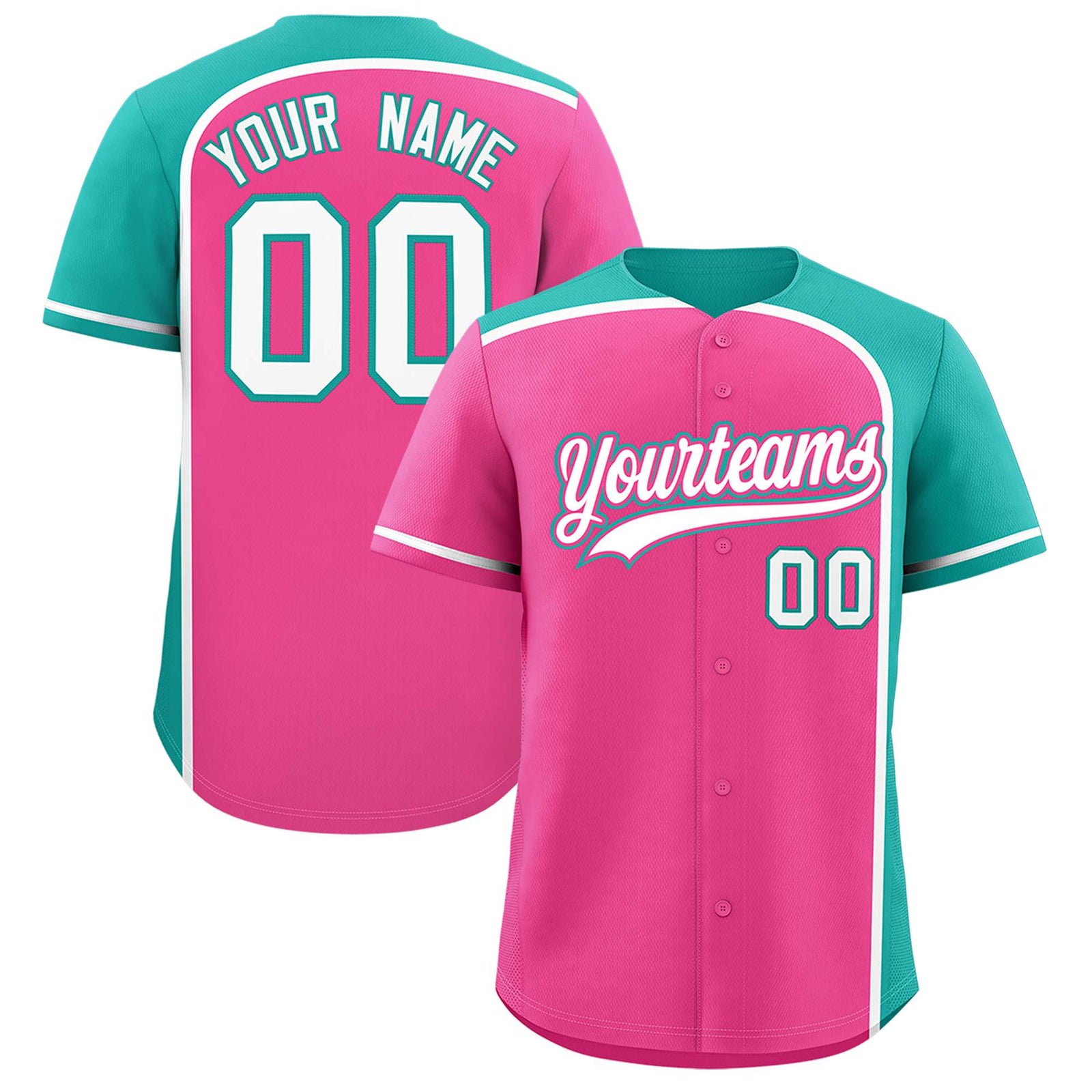 Custom Pink Aqua Personalized Color Block Authentic Baseball jersey