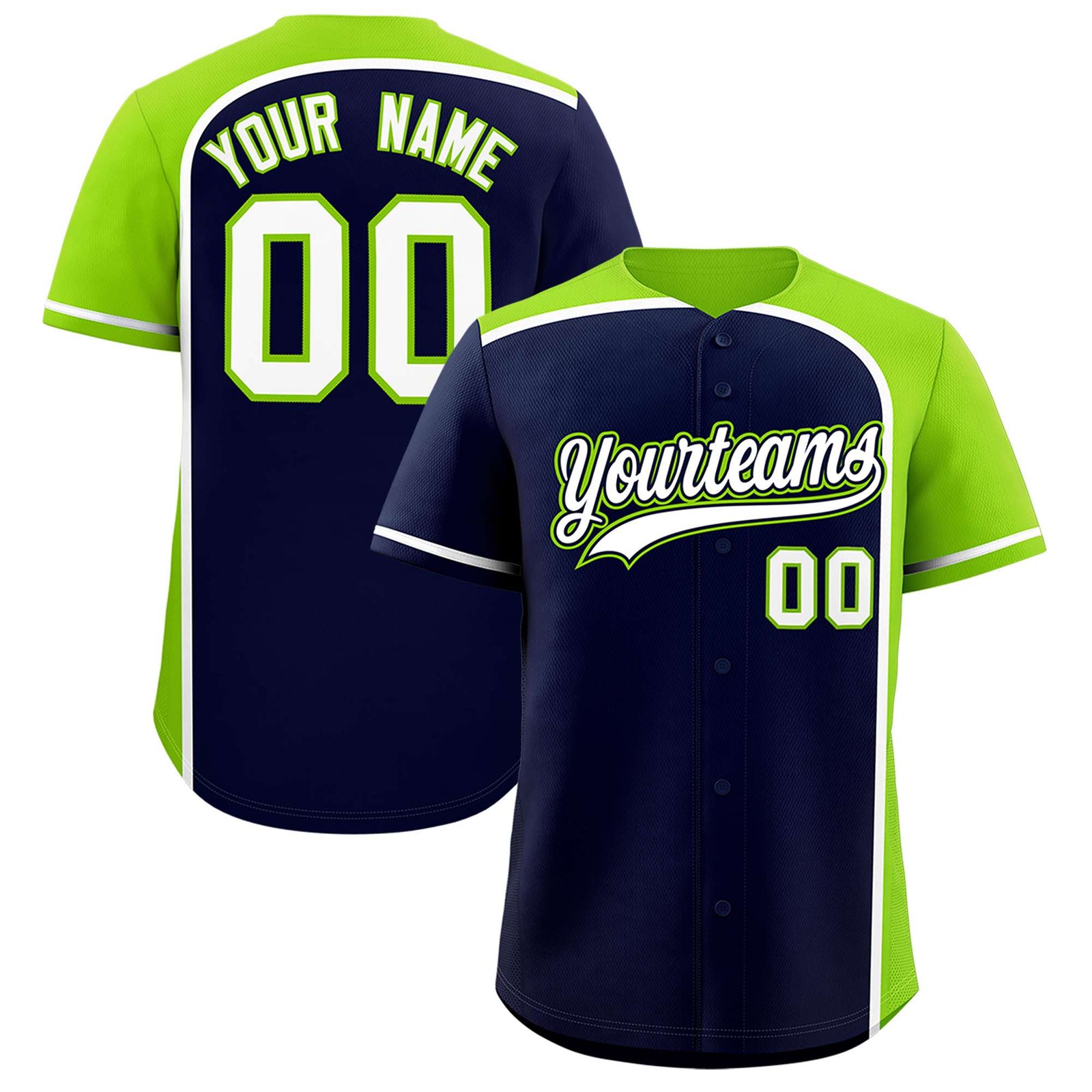 Custom Navy Neon Green Personalized Color Block Authentic Baseball jersey