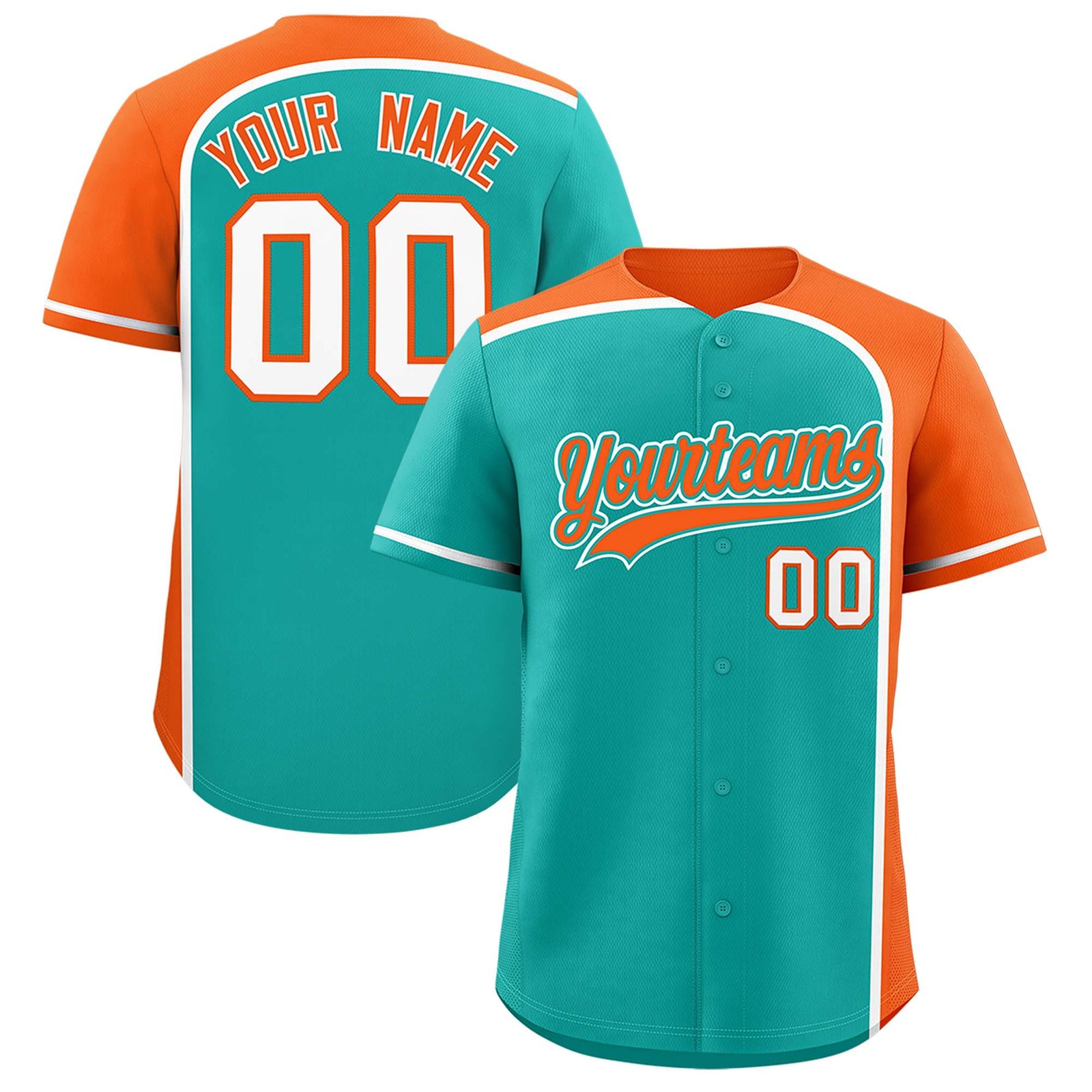 Custom Aqua Orange Personalized Color Block Authentic Baseball jersey