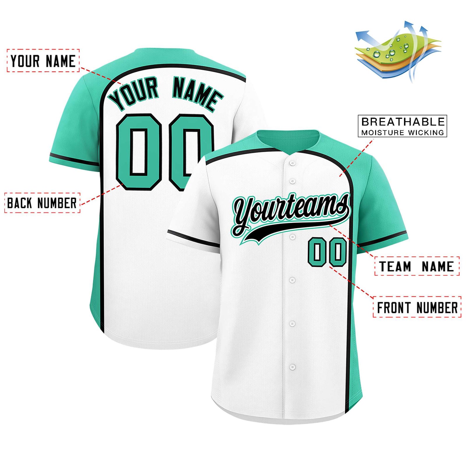Custom White Bright Green Personalized Color Block Authentic Baseball jersey