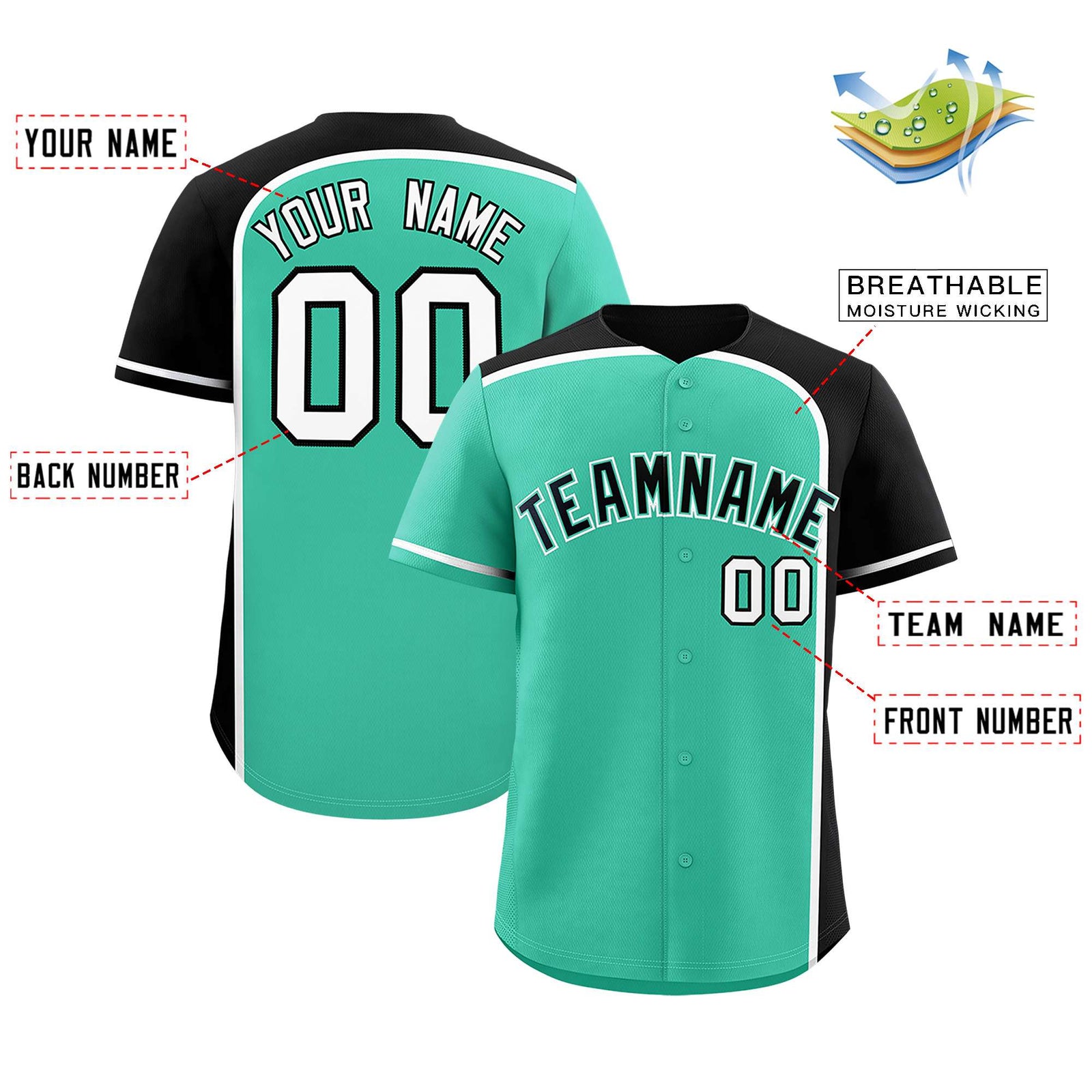 Custom Bright Green Black Personalized Color Block Authentic Baseball jersey