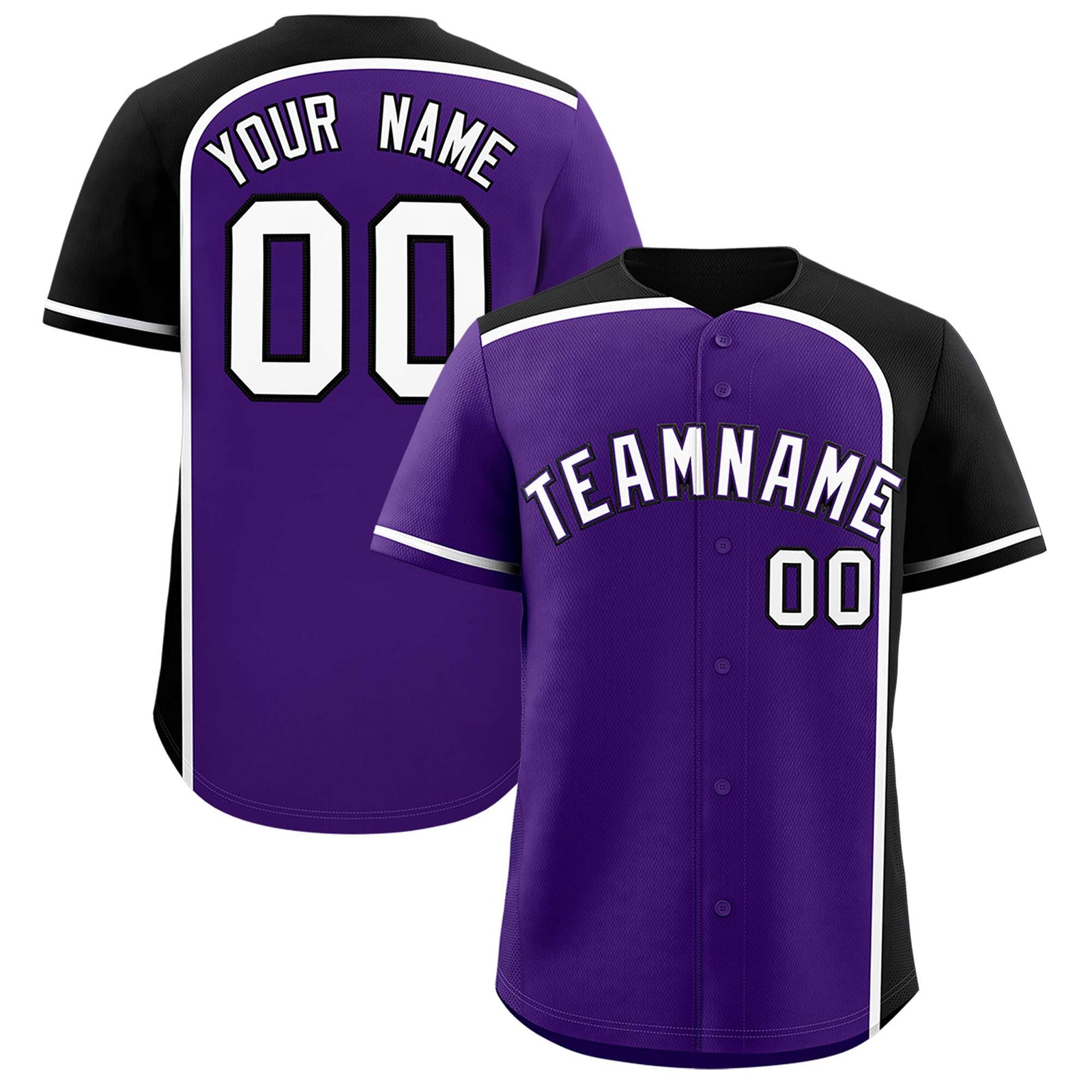 Custom Purple Black Personalized Color Block Authentic Baseball jersey