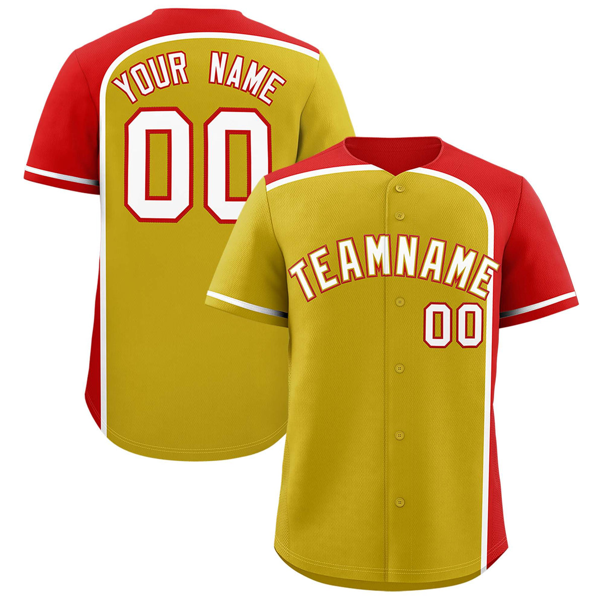 Custom Old Gold Red Personalized Color Block Authentic Baseball jersey