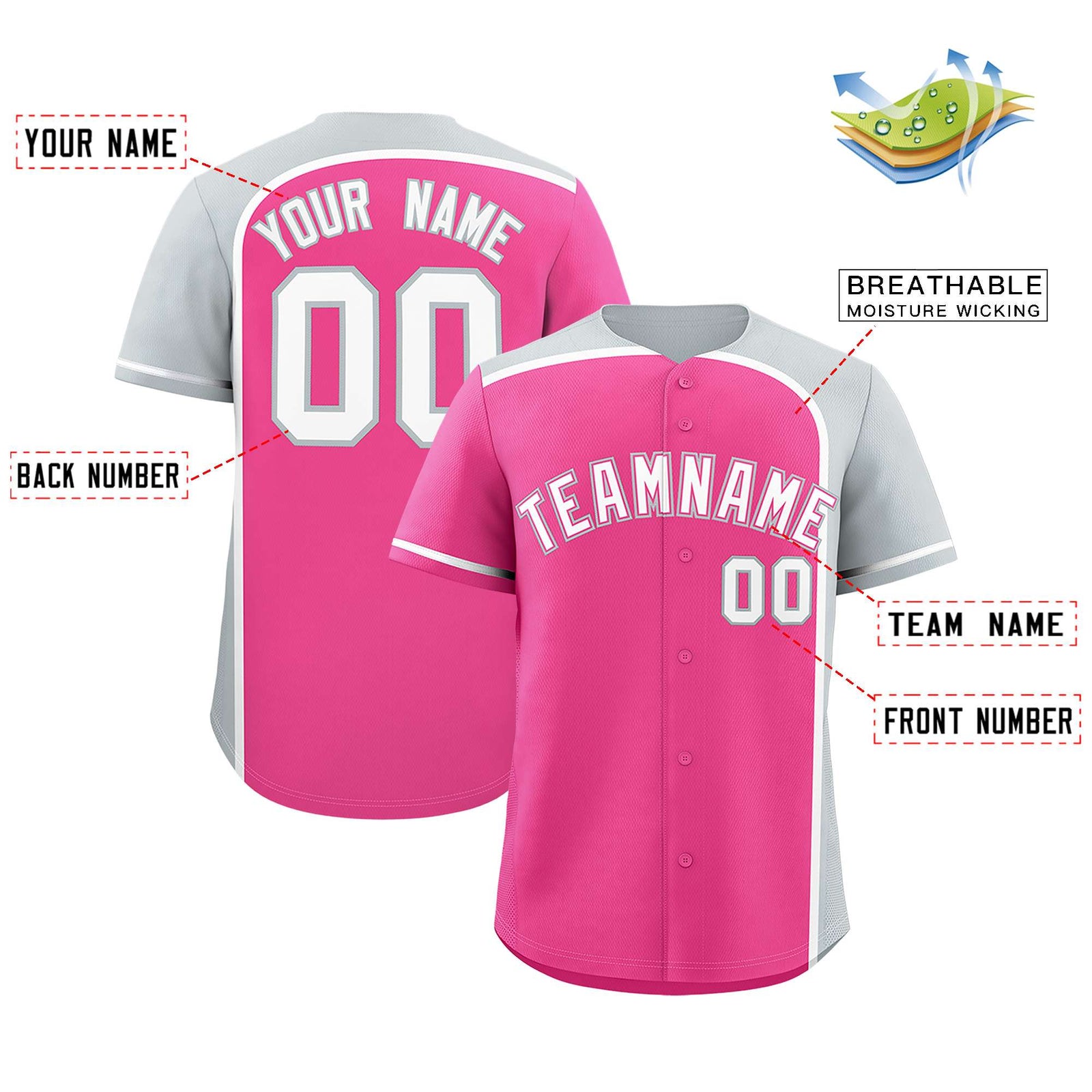 Custom Pink Silver Personalized Color Block Authentic Baseball jersey