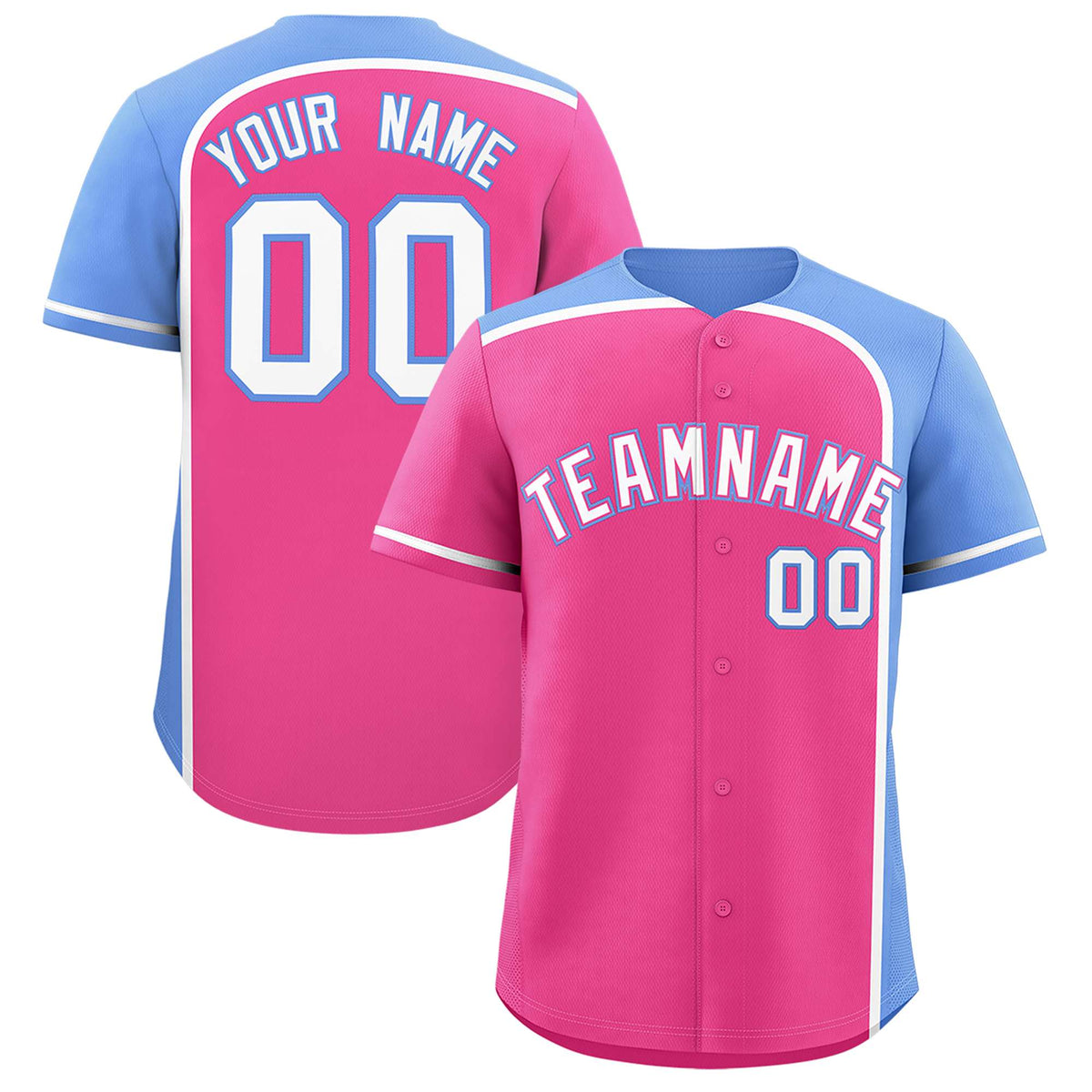 Custom Pink Light Blue Personalized Color Block Authentic Baseball jersey