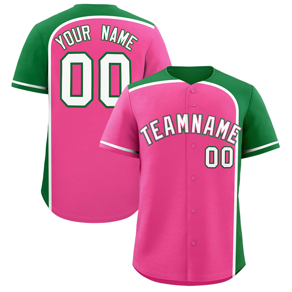 Custom Pink Kelly Green Personalized Color Block Authentic Baseball jersey