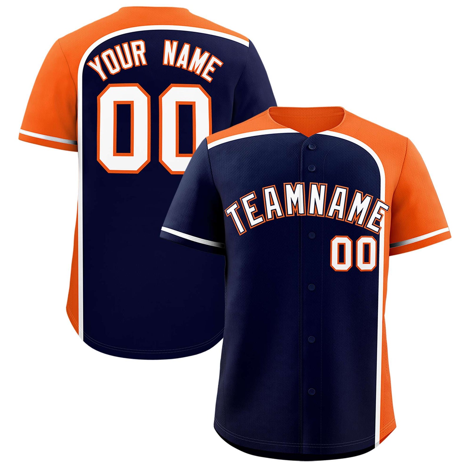 Custom Navy Orange Personalized Color Block Authentic Baseball jersey