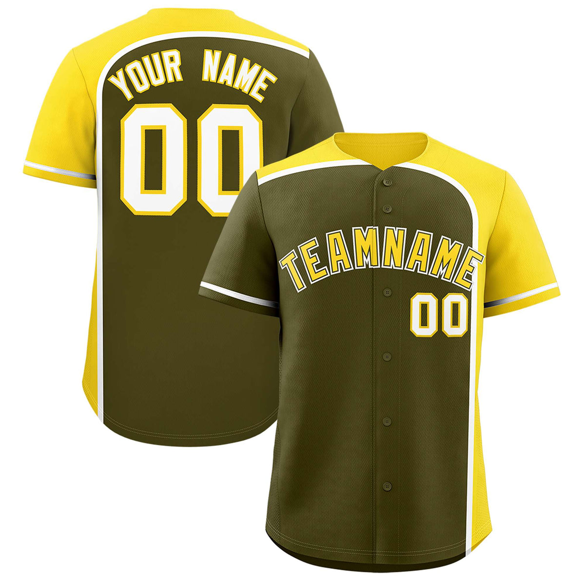 Custom Olive Gold Personalized Color Block Authentic Baseball jersey