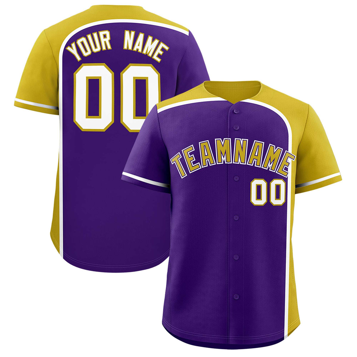 Custom Purple Old Gold Personalized Color Block Authentic Baseball jersey