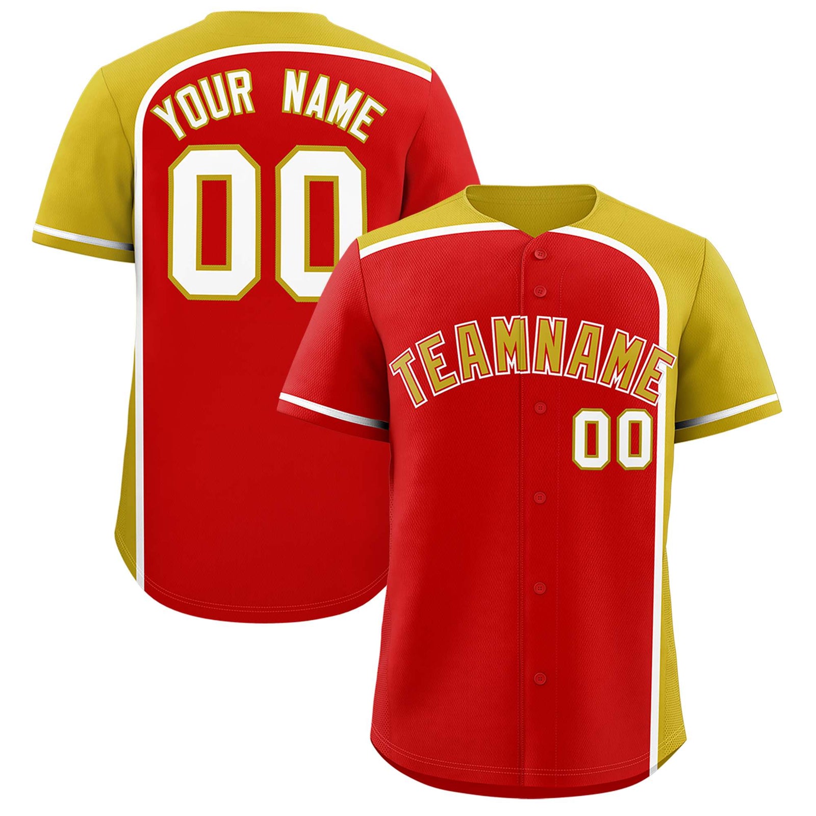Custom Red Old Gold Personalized Color Block Authentic Baseball jersey